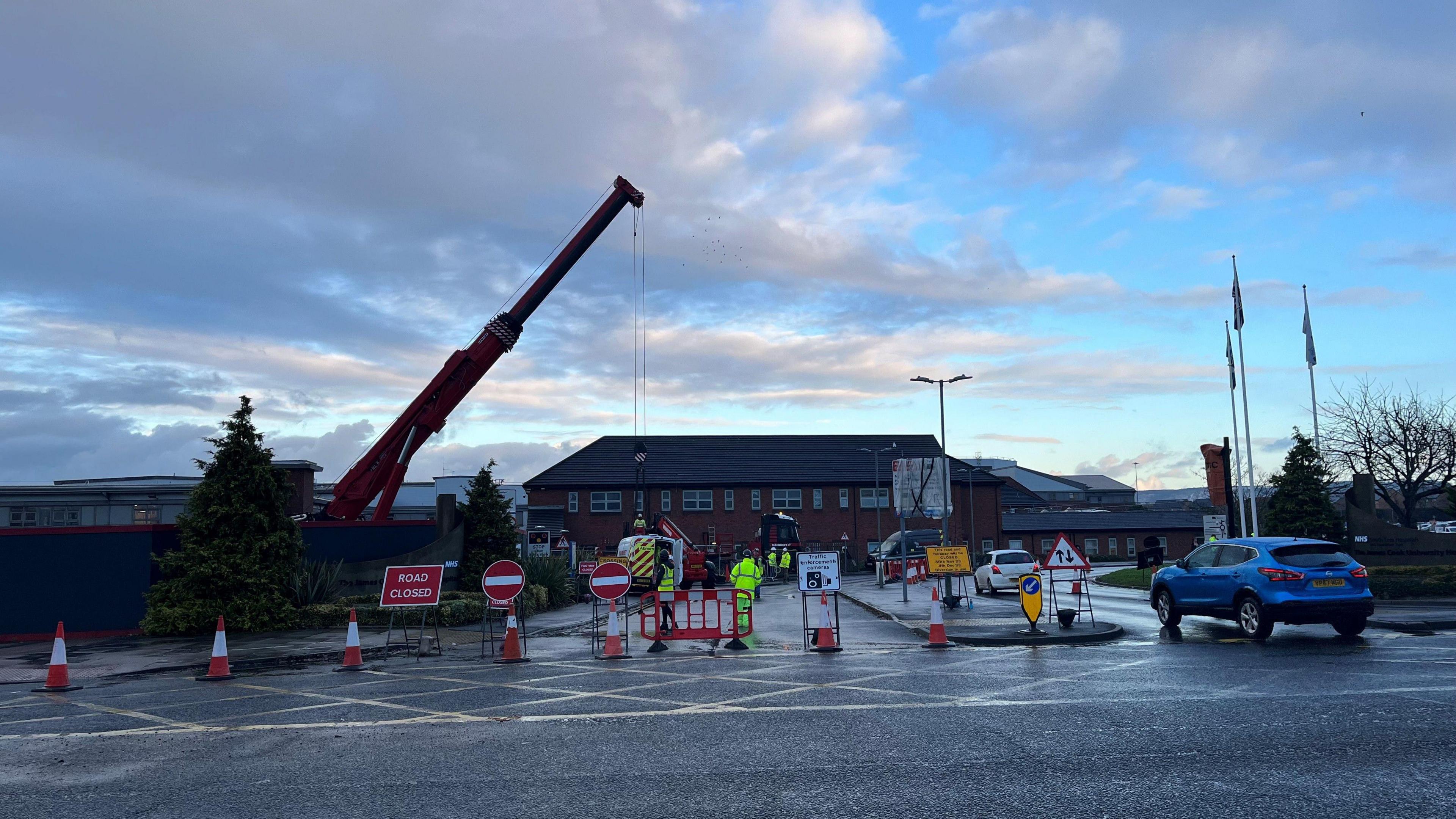 Road closure outside the James Cook University Hospital