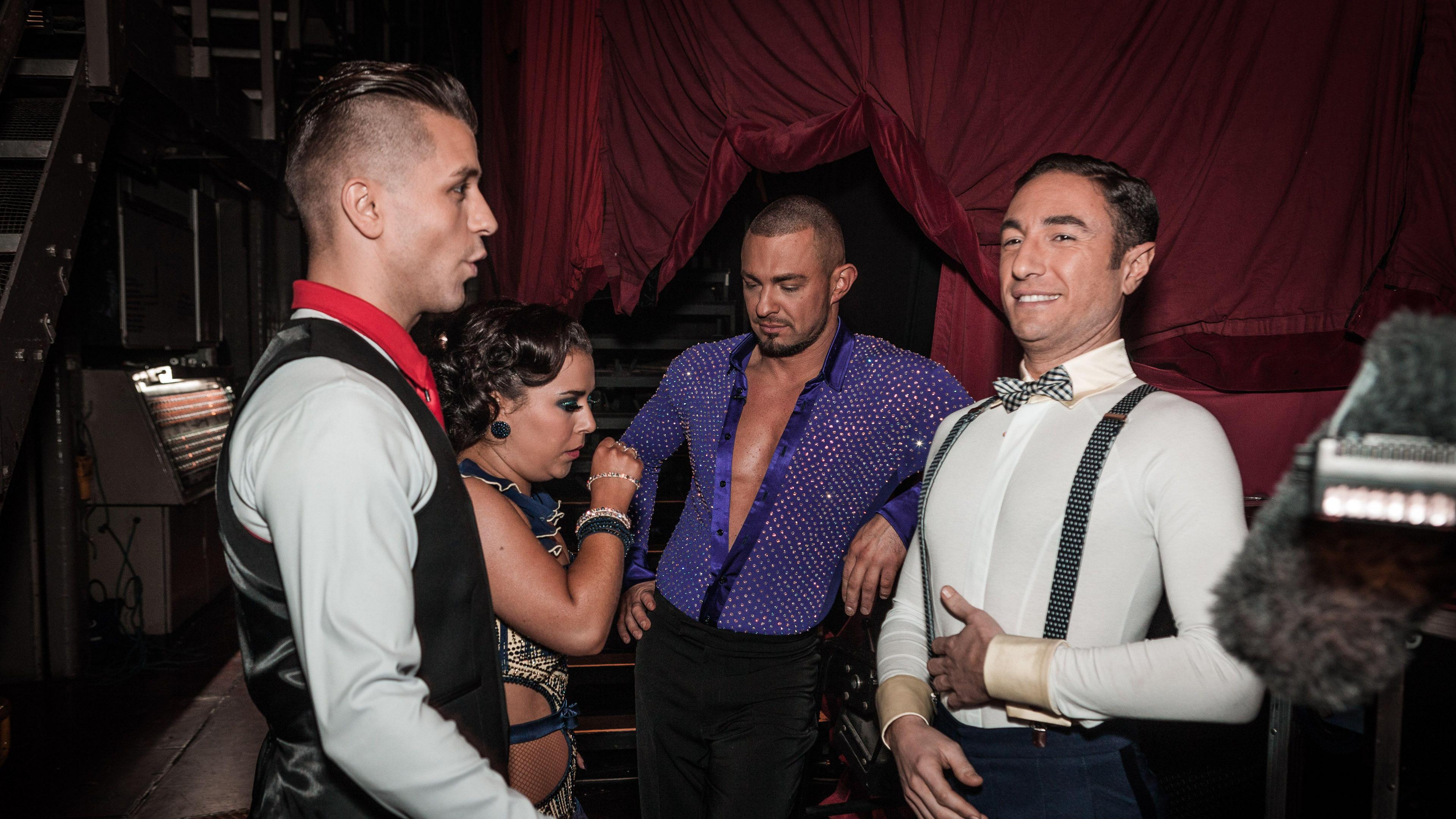 Pasha Kovalev, Dani Harmer , Robin Windsor and Vincent Simone backstage during week 10 of Strictly Come Dancing series 10.