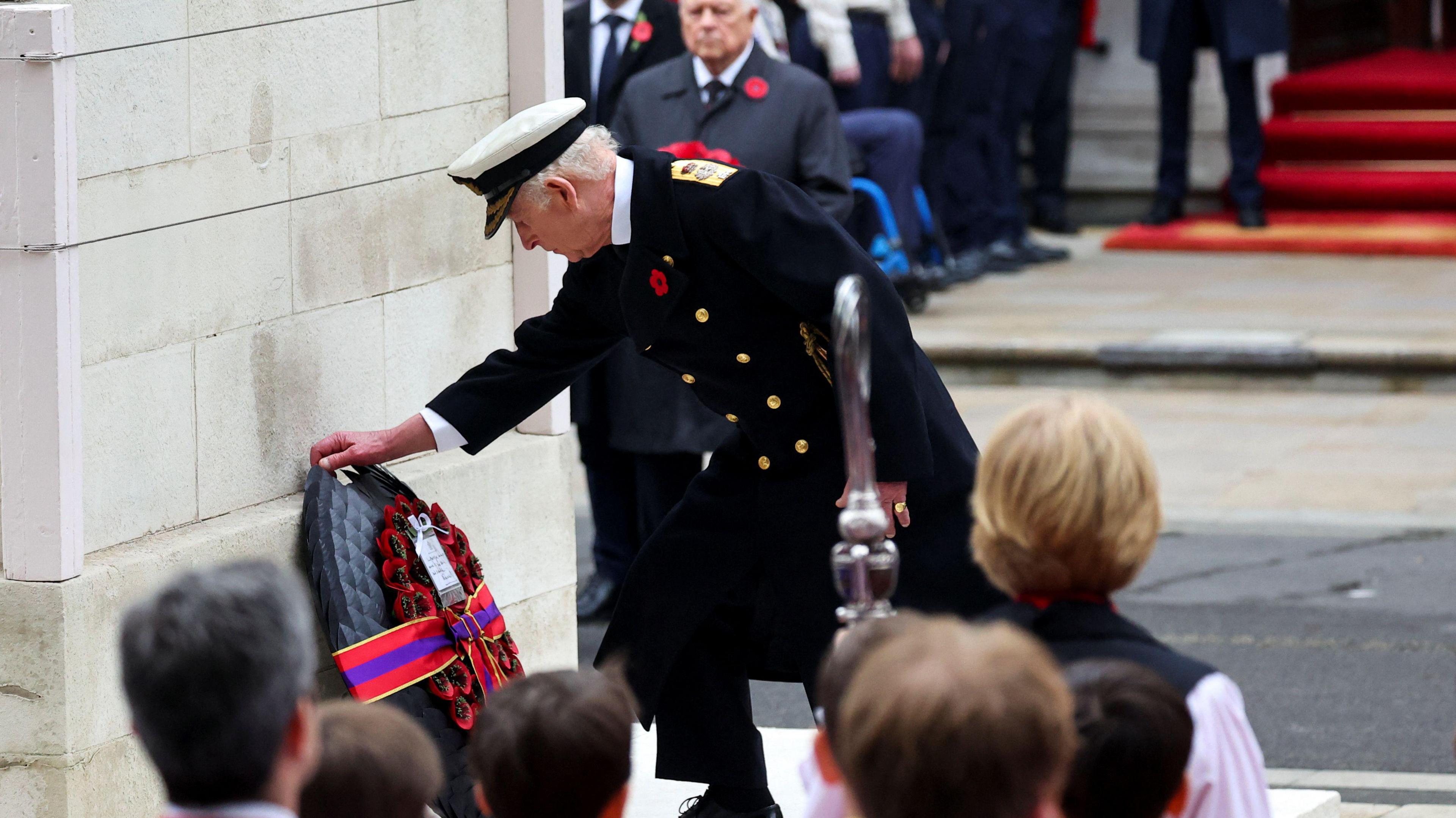 The King laying a wreath at the Cenotaph