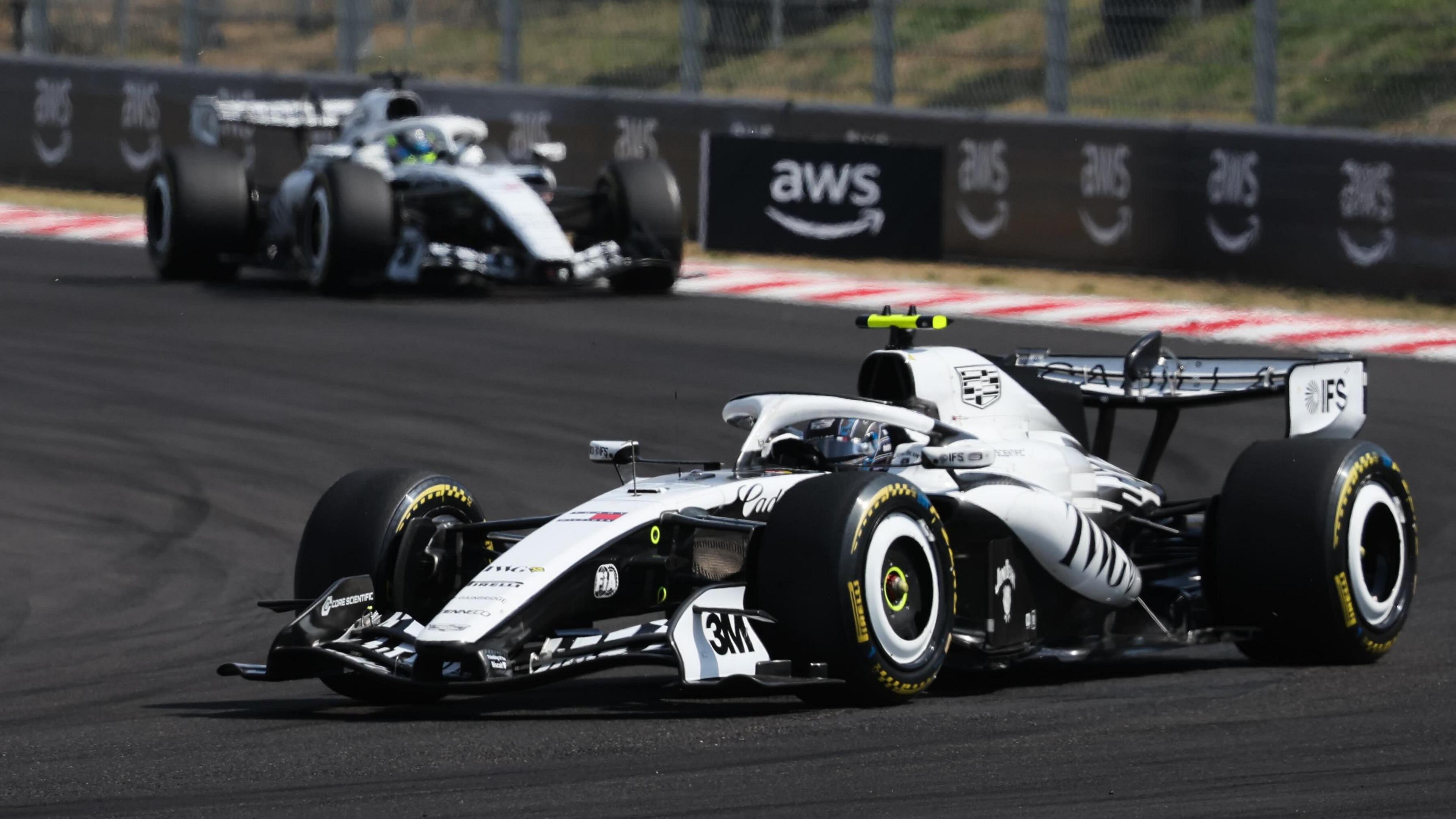 Cadillac;s Valtteri Bottas and Sergio Perez at the Hungarian Grand Prix