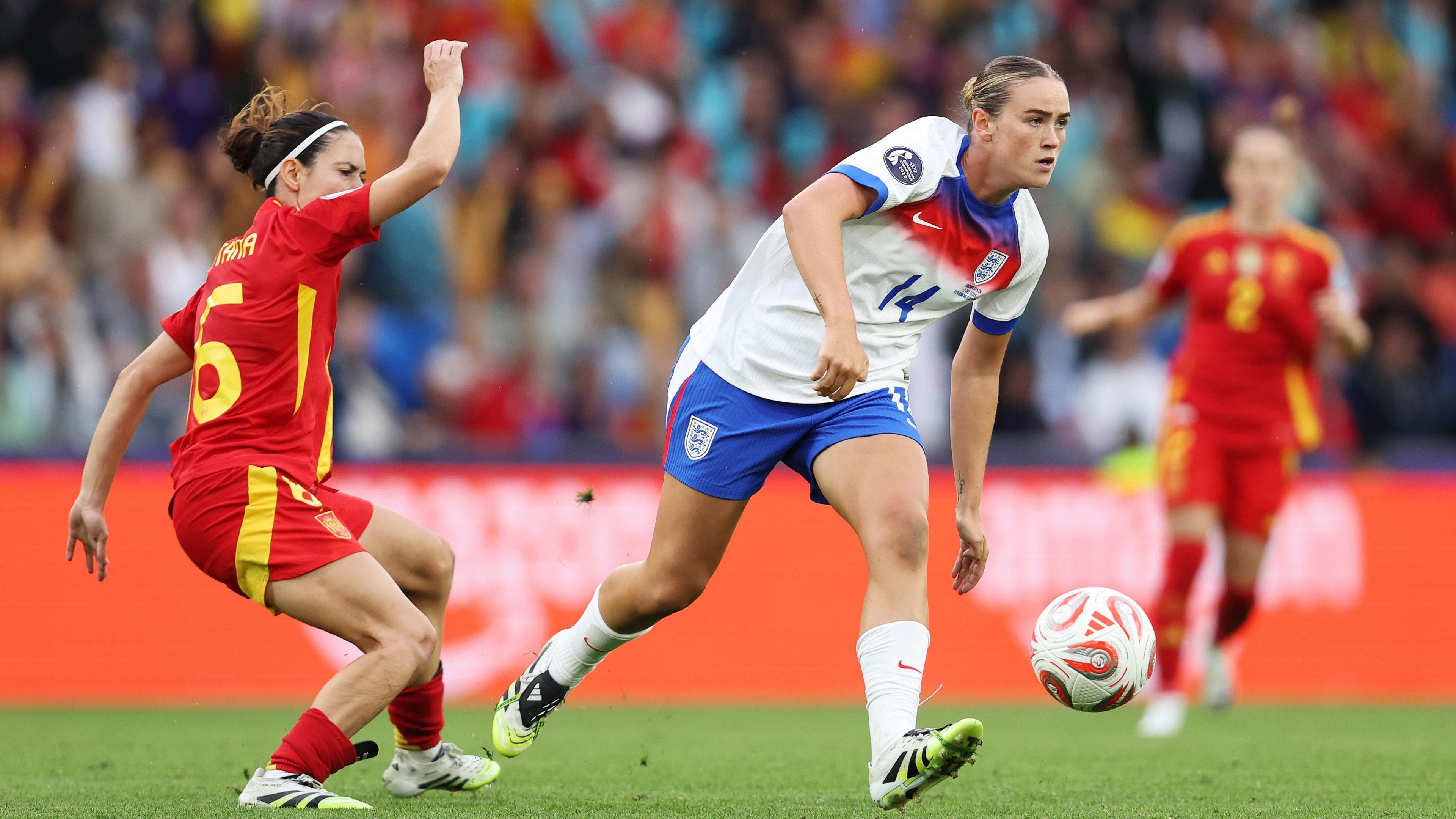 Grace Clinton in action for England against Spain