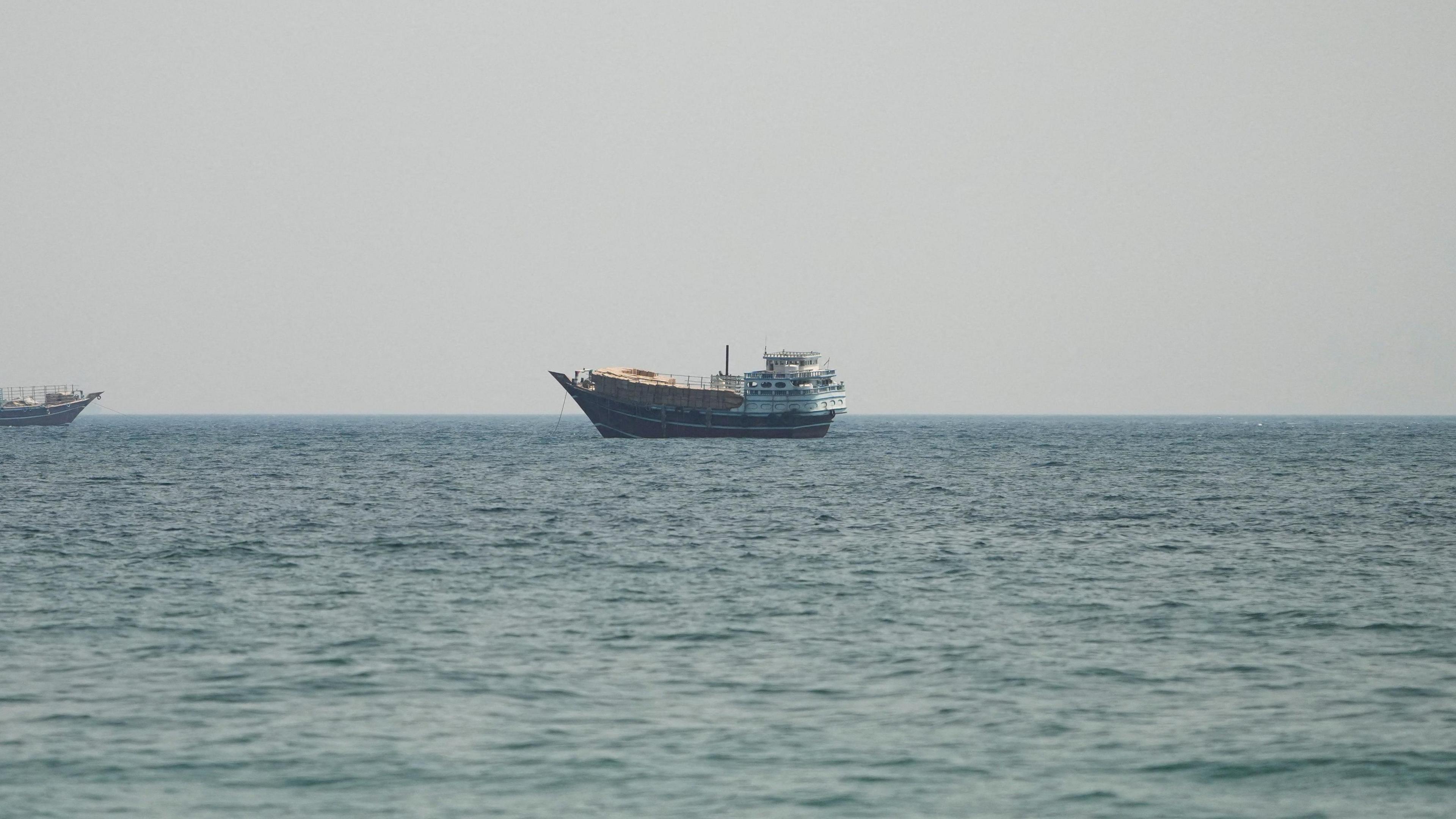 A vessel in the Strait of Hormuz, as seen from Musandam,Oman.