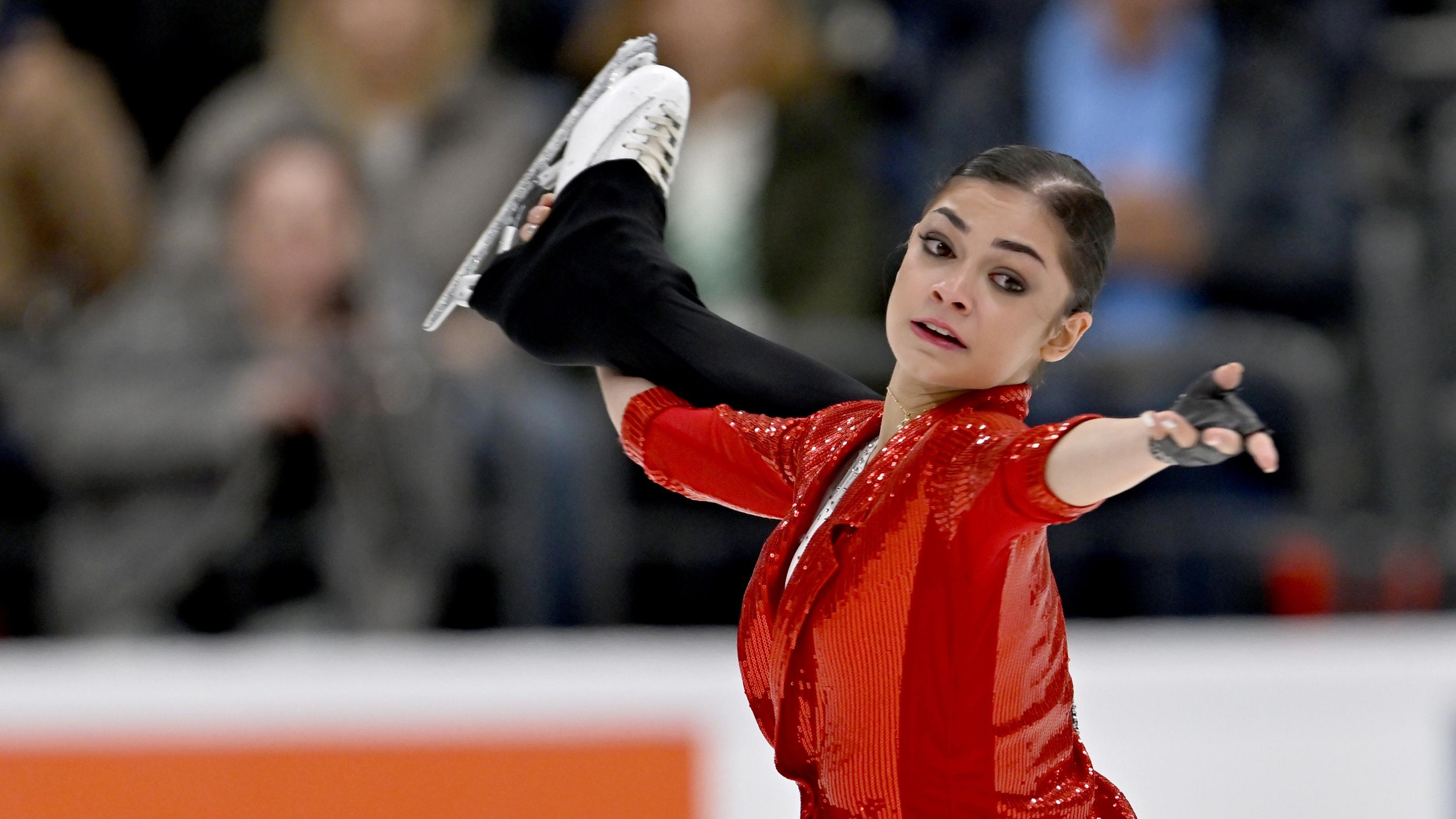 Adeliia Petrosian performs her free skate during Stage 4 of the 2025/26 Russian Figure Skating Grand Prix at CSKA Arena in Moscow, Russia