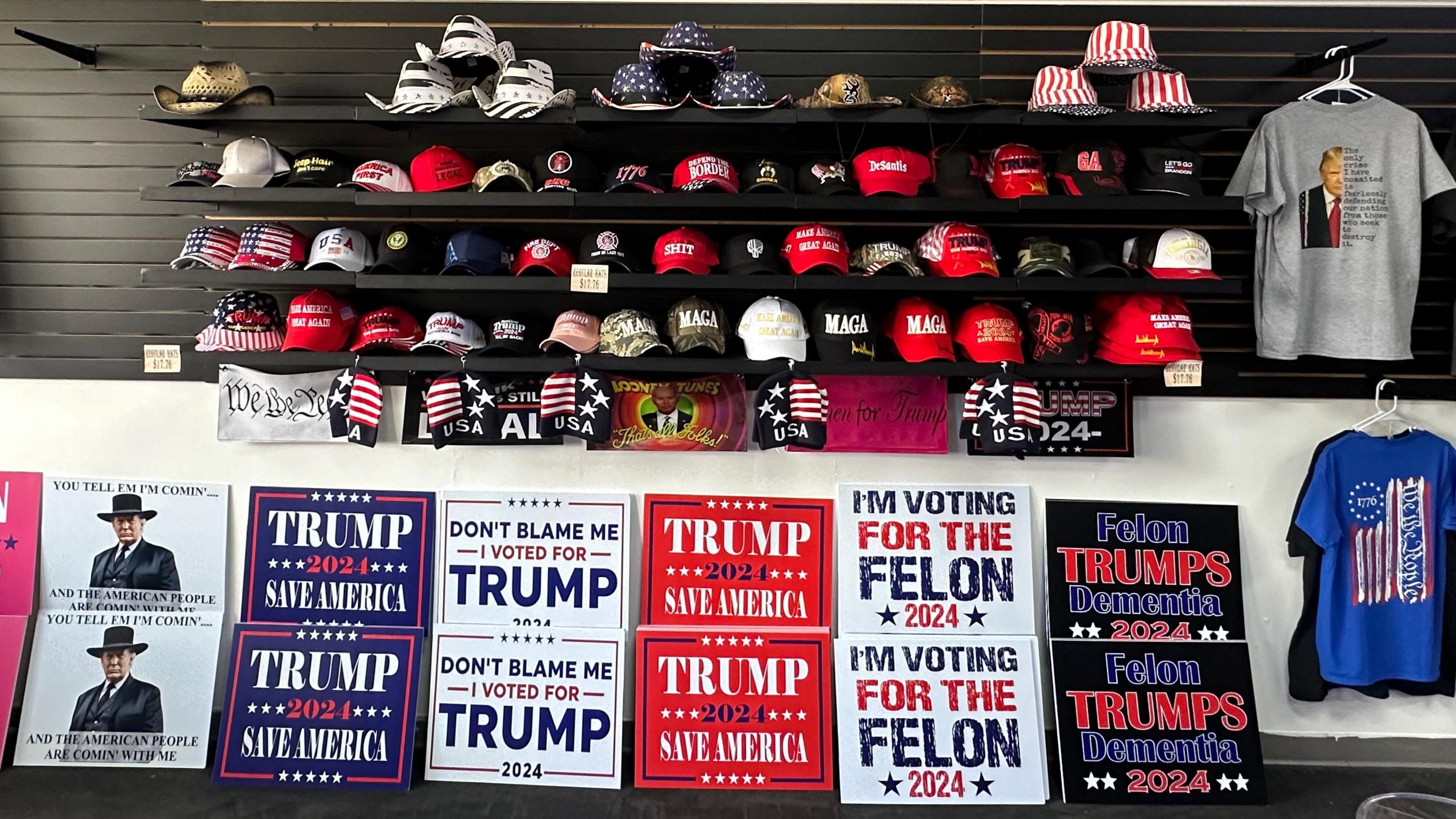 Trump paraphernalia on sale at the Trump Store & More in East Ellijay, Georgia 