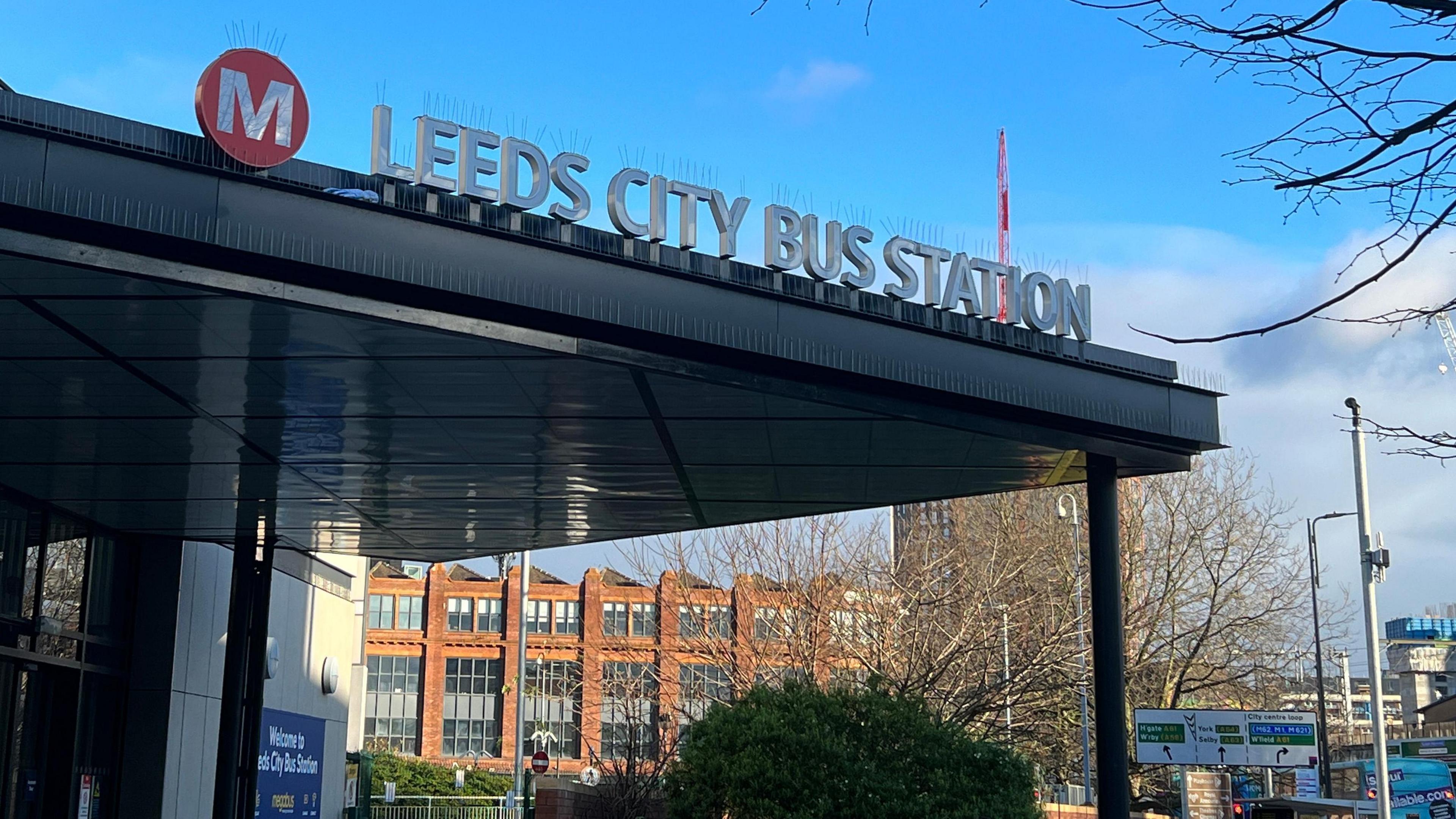 The entrance to Leeds City Bus Station.