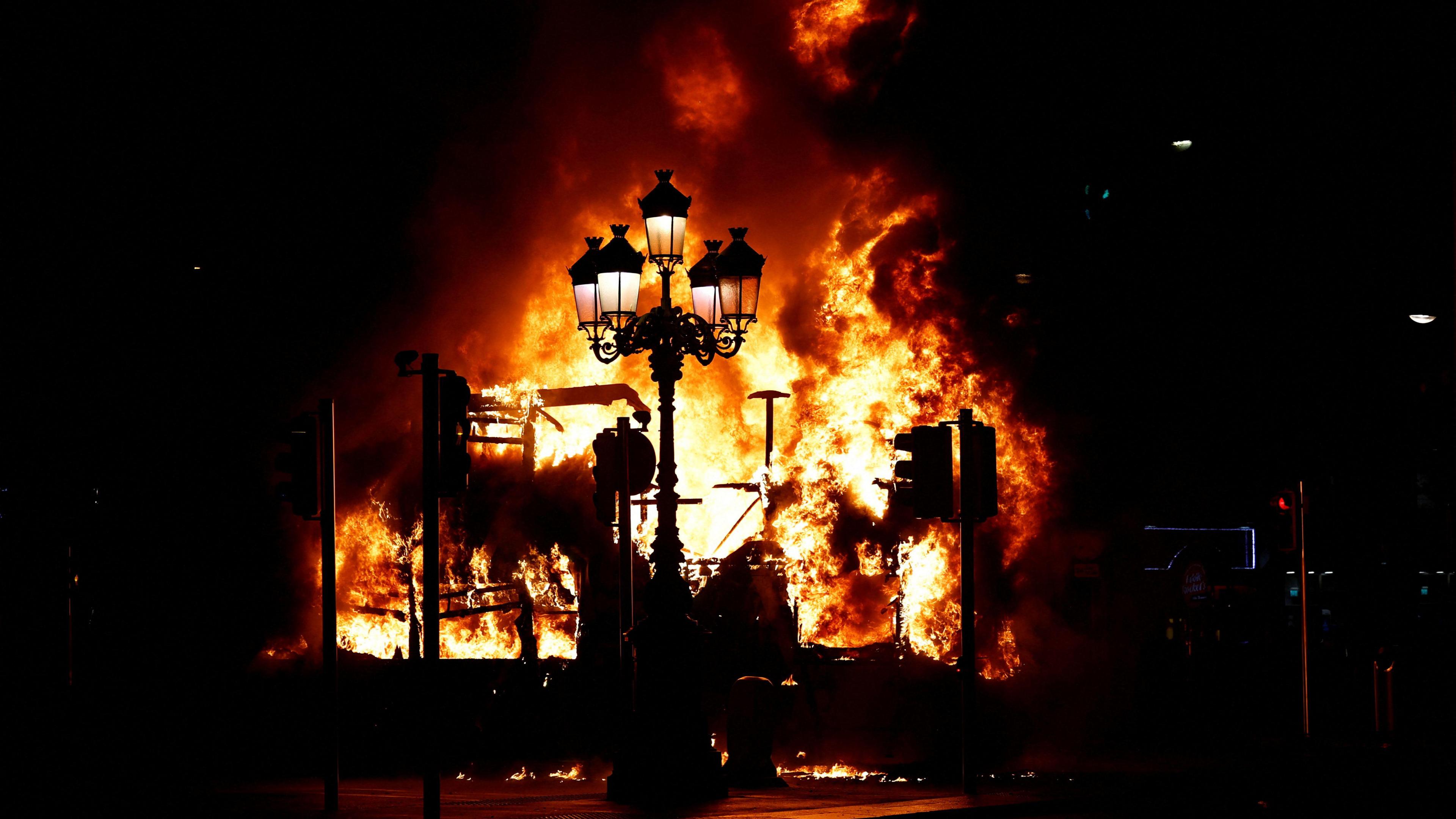 Bus on fire in Dublin