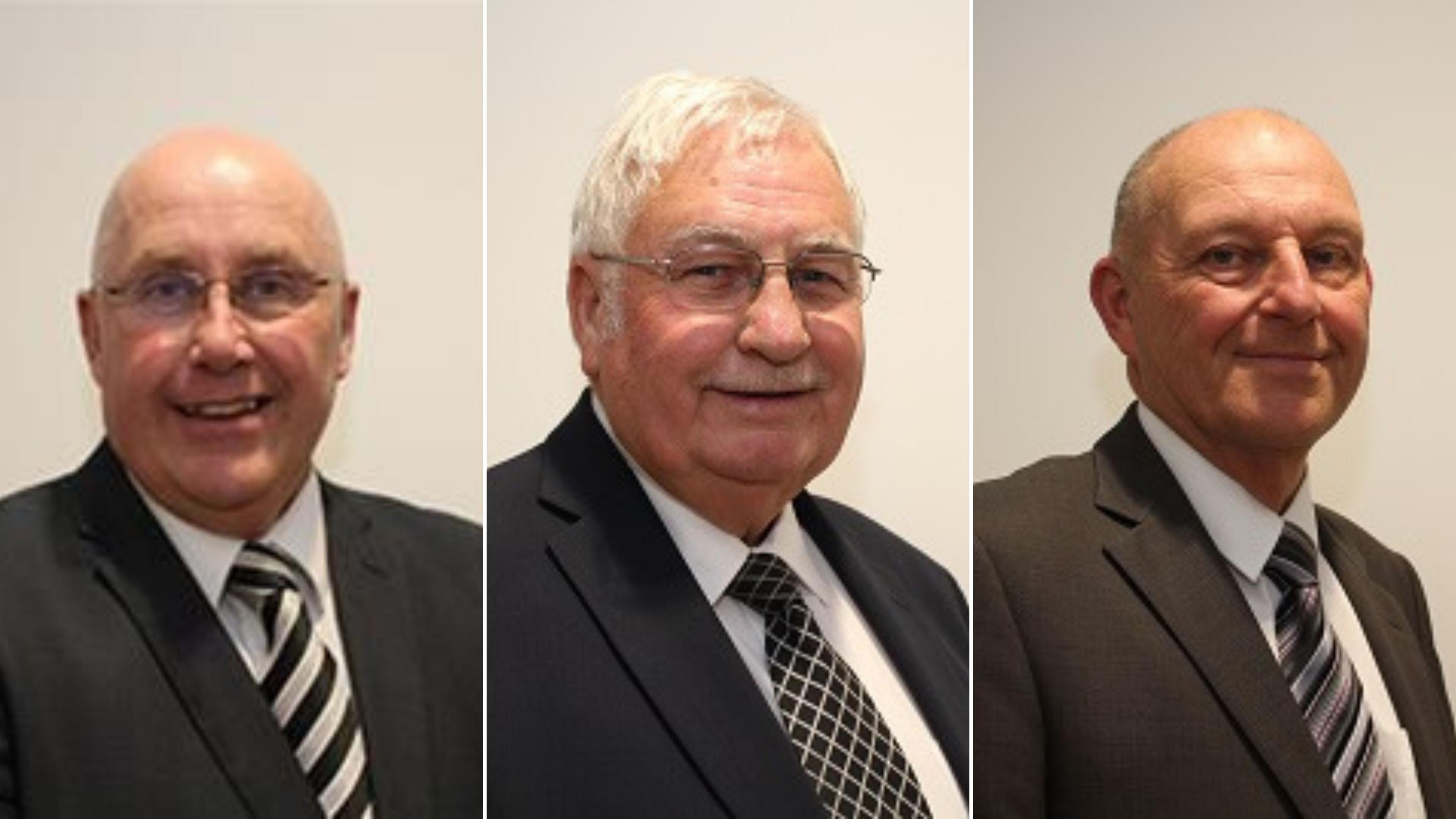 Head shots and shoulders of (from left to right) councillors Mick Barton, Barry Answer and Martin Wright . They are all wearing white shirts, dark jackets and ties 