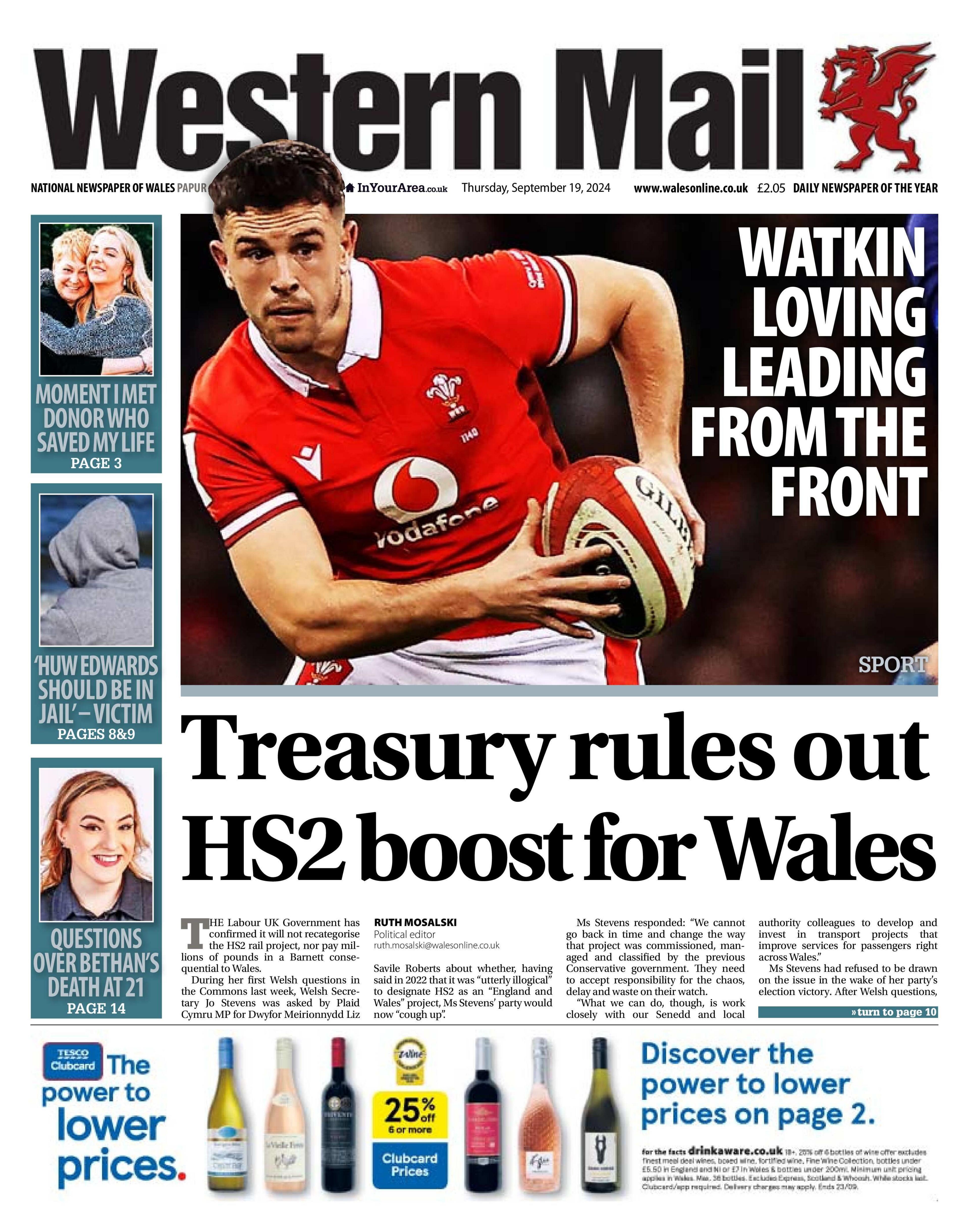 Western Mail front page