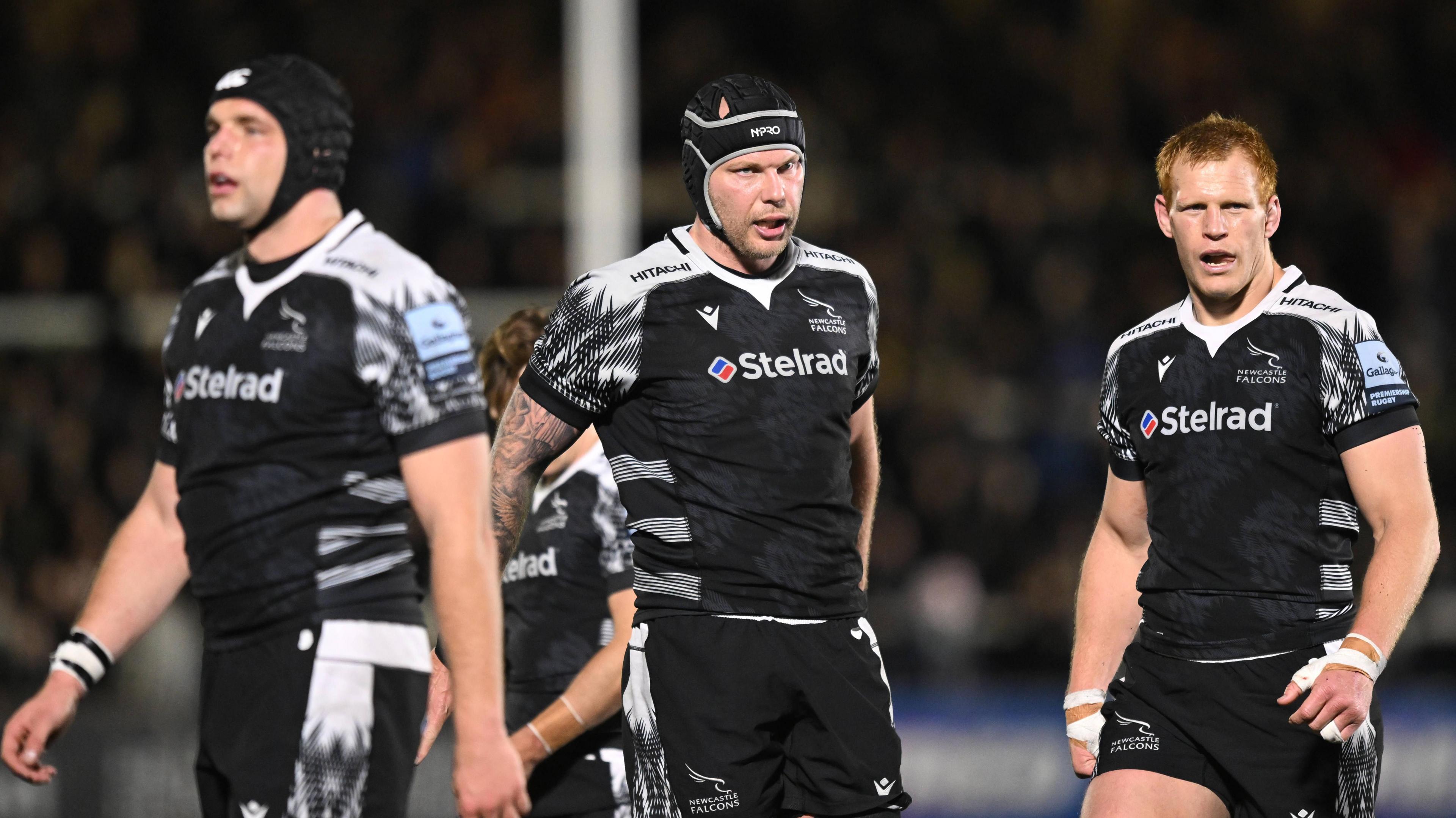 Newcastle Falcons players during the match at home to Leicester in March 2024