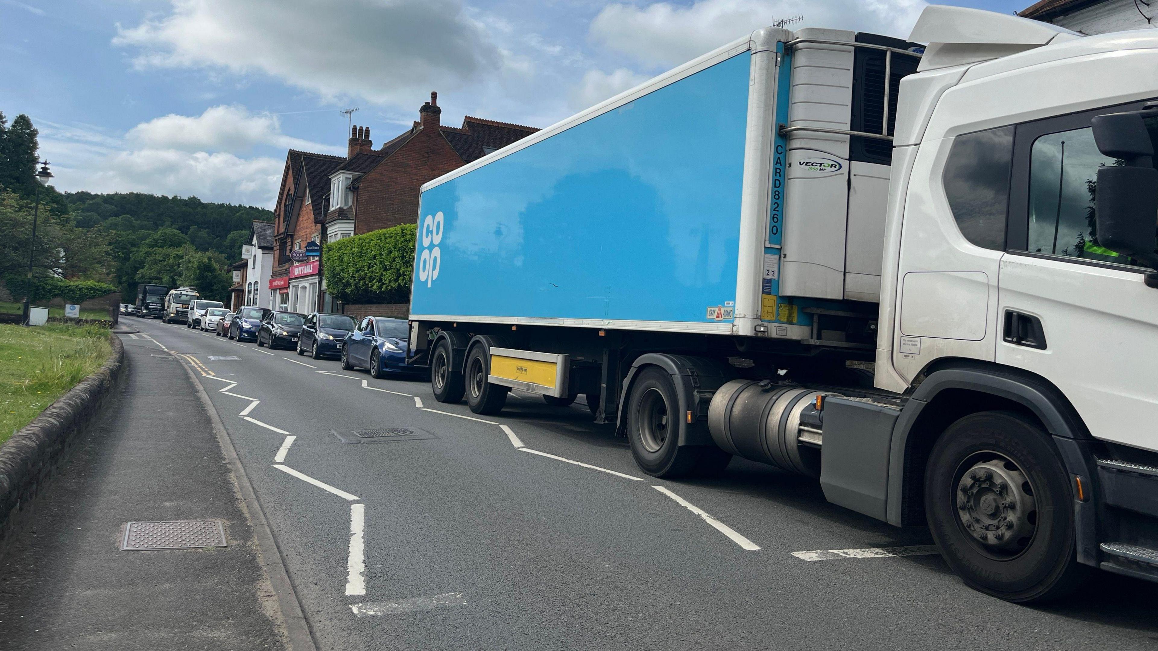 A queue of traffic in Bramley