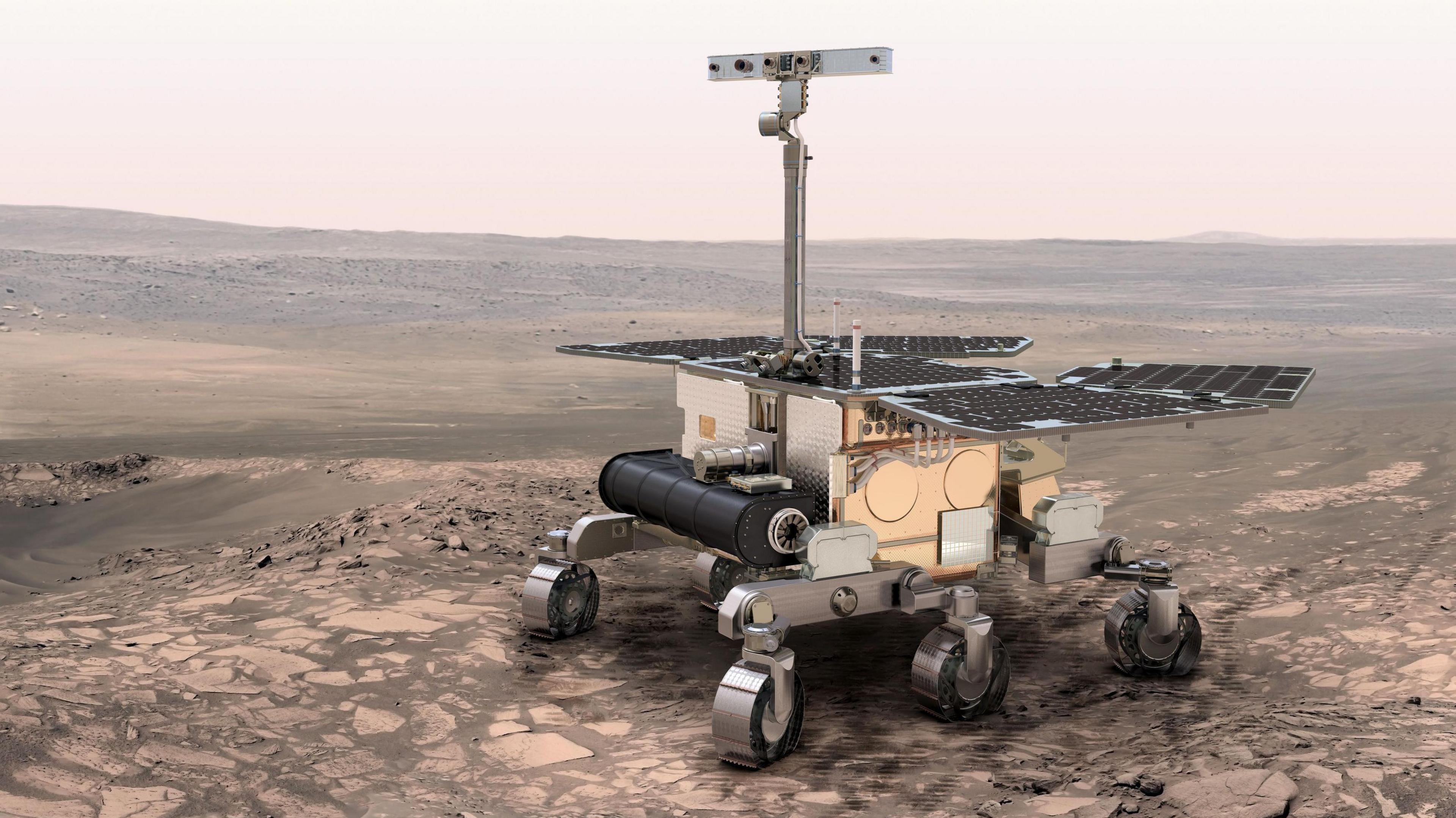An artist's impression of the ExoMars rover on Mars.