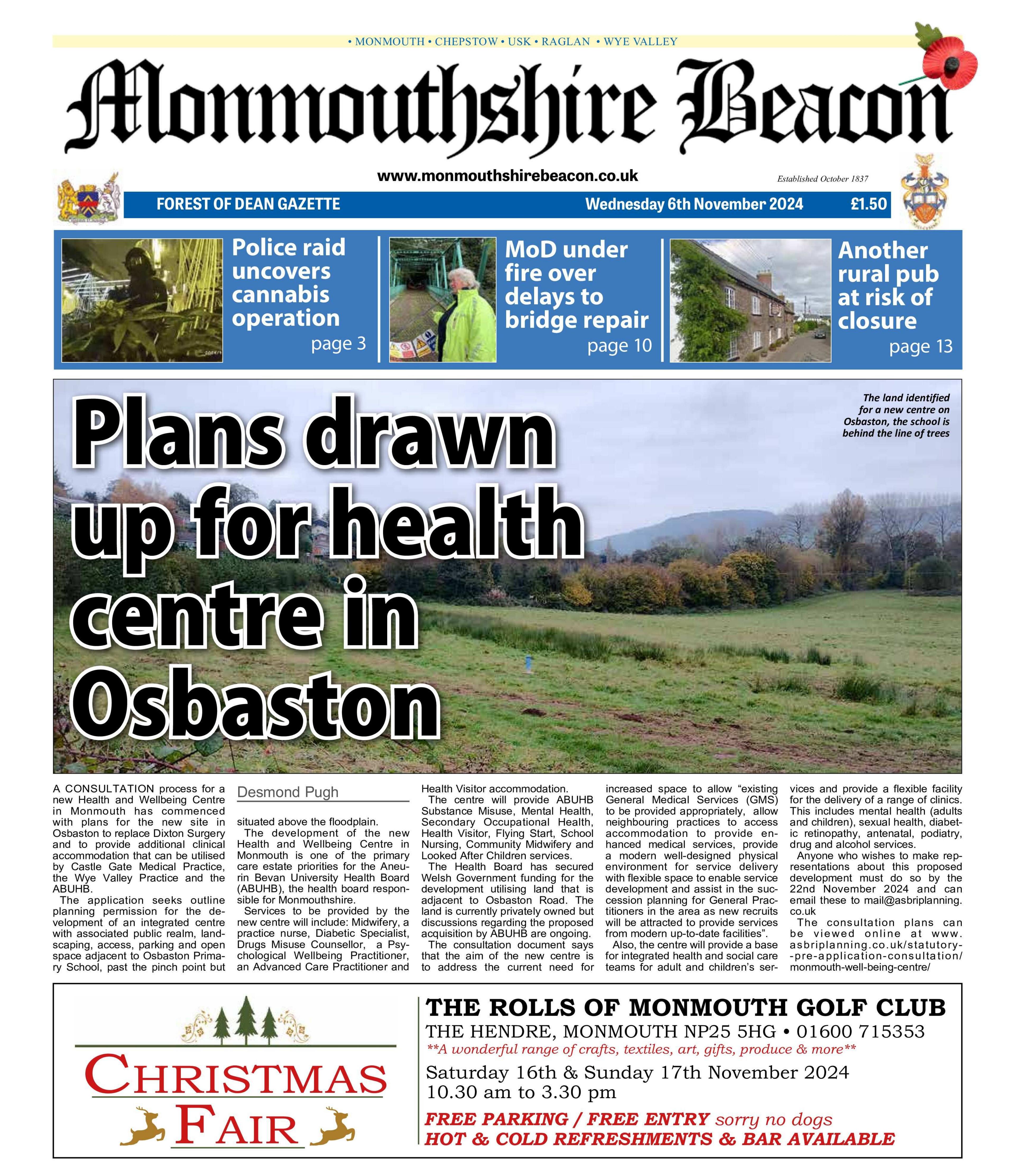 Front page of the Monmouthshire Beacon