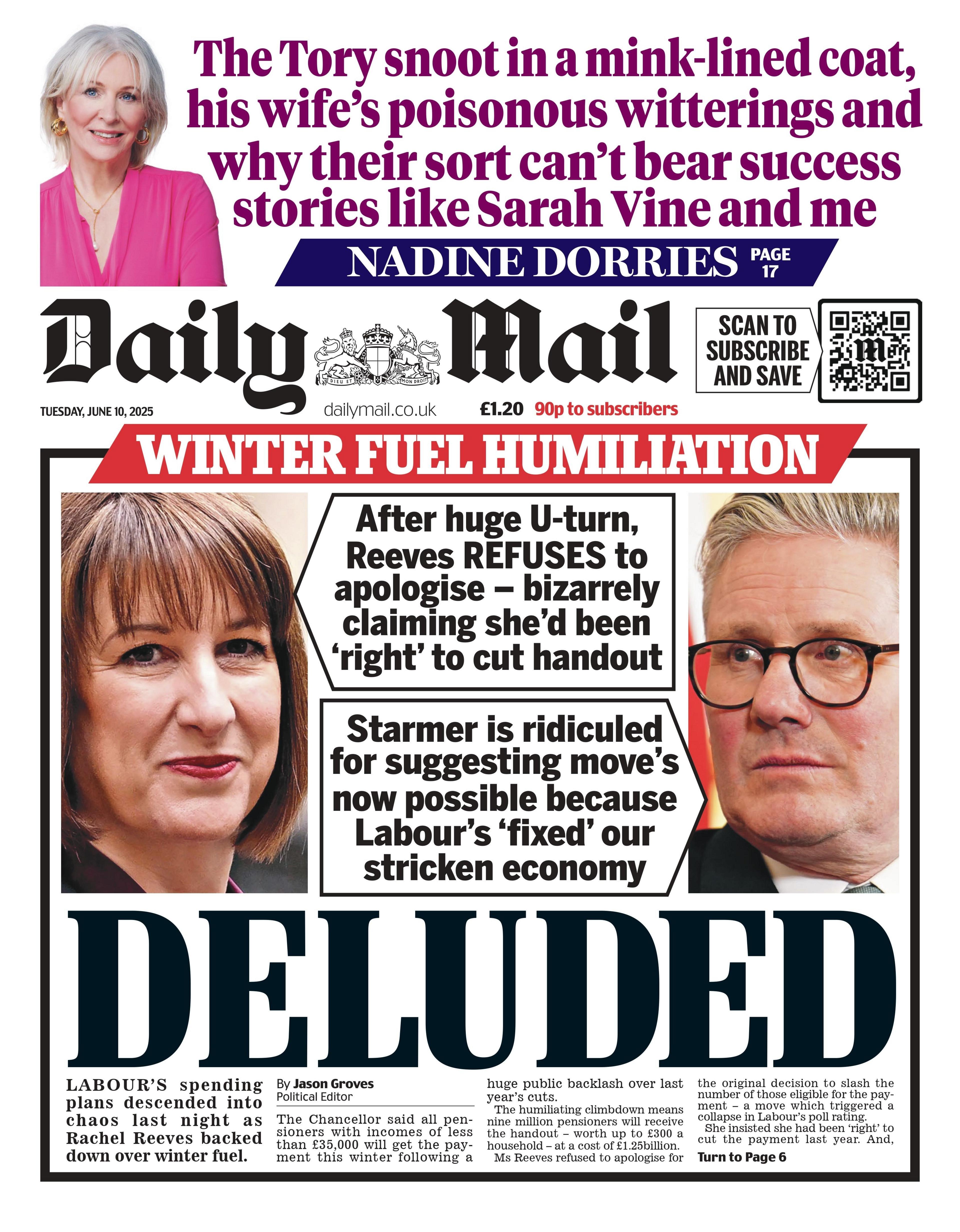 The headline of the Daily Mail reads: "Deluded".