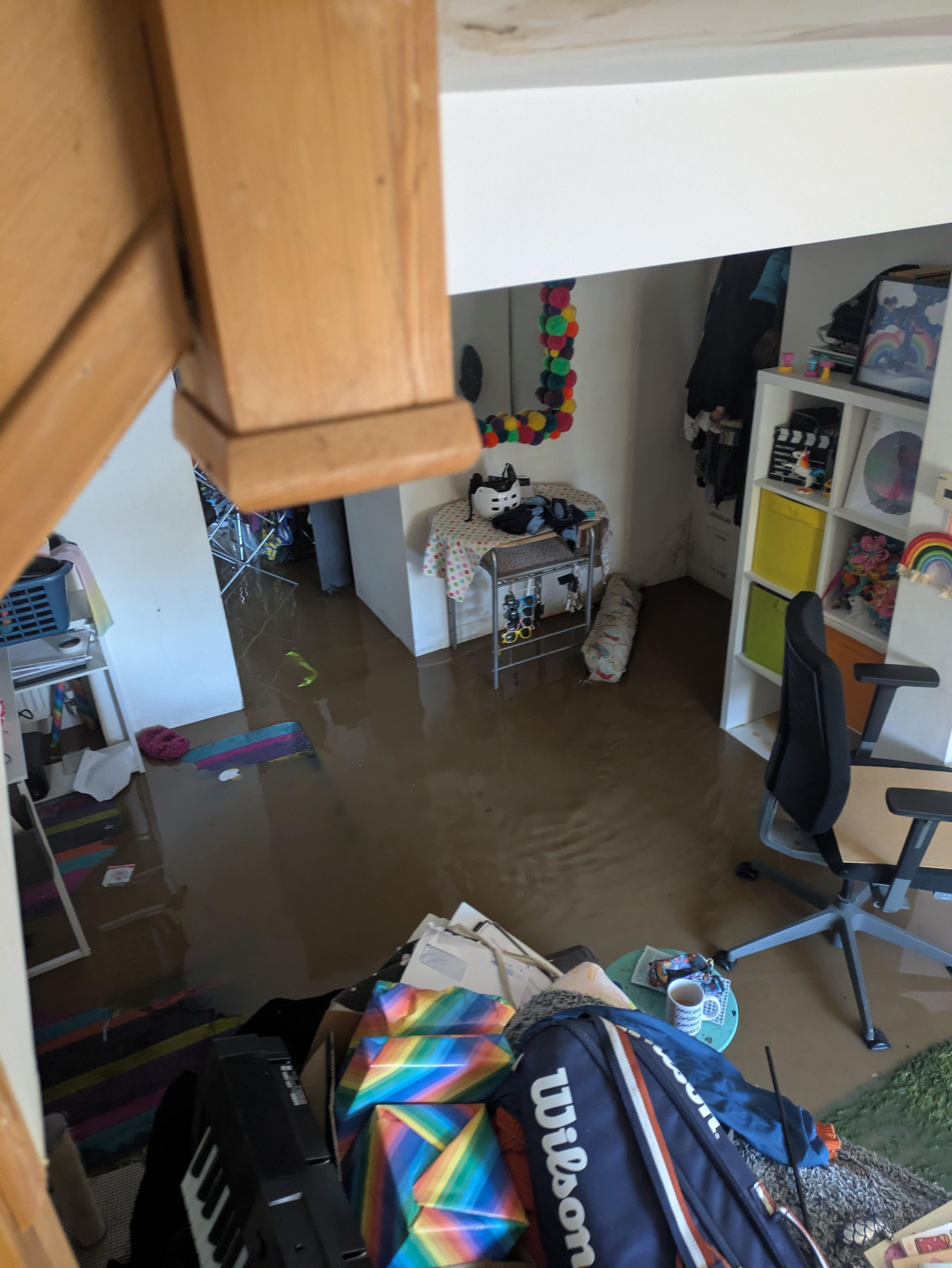 A flooded living room.