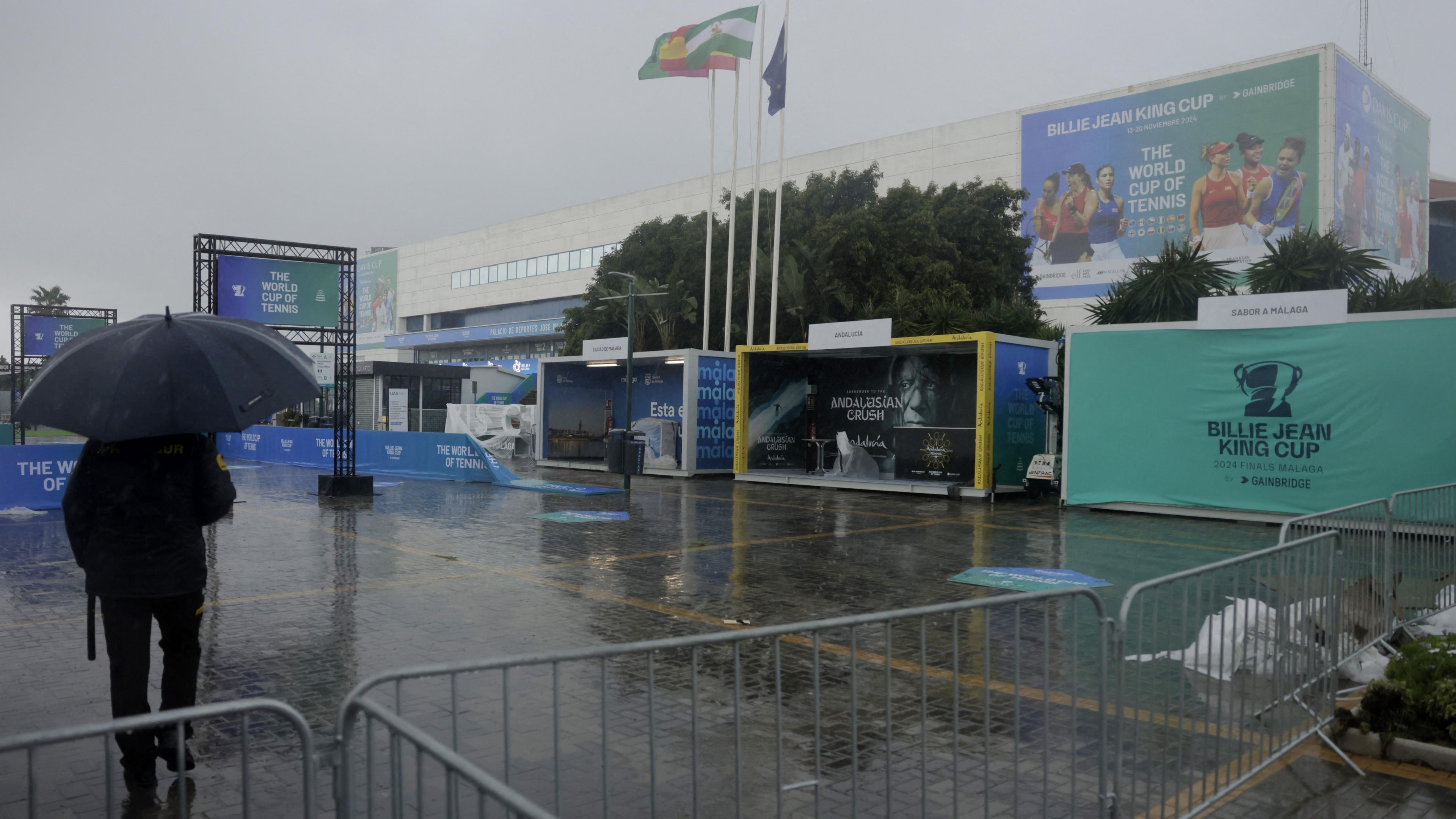 General view outside the stadium after the first round tie between Spain and Poland was postponed 