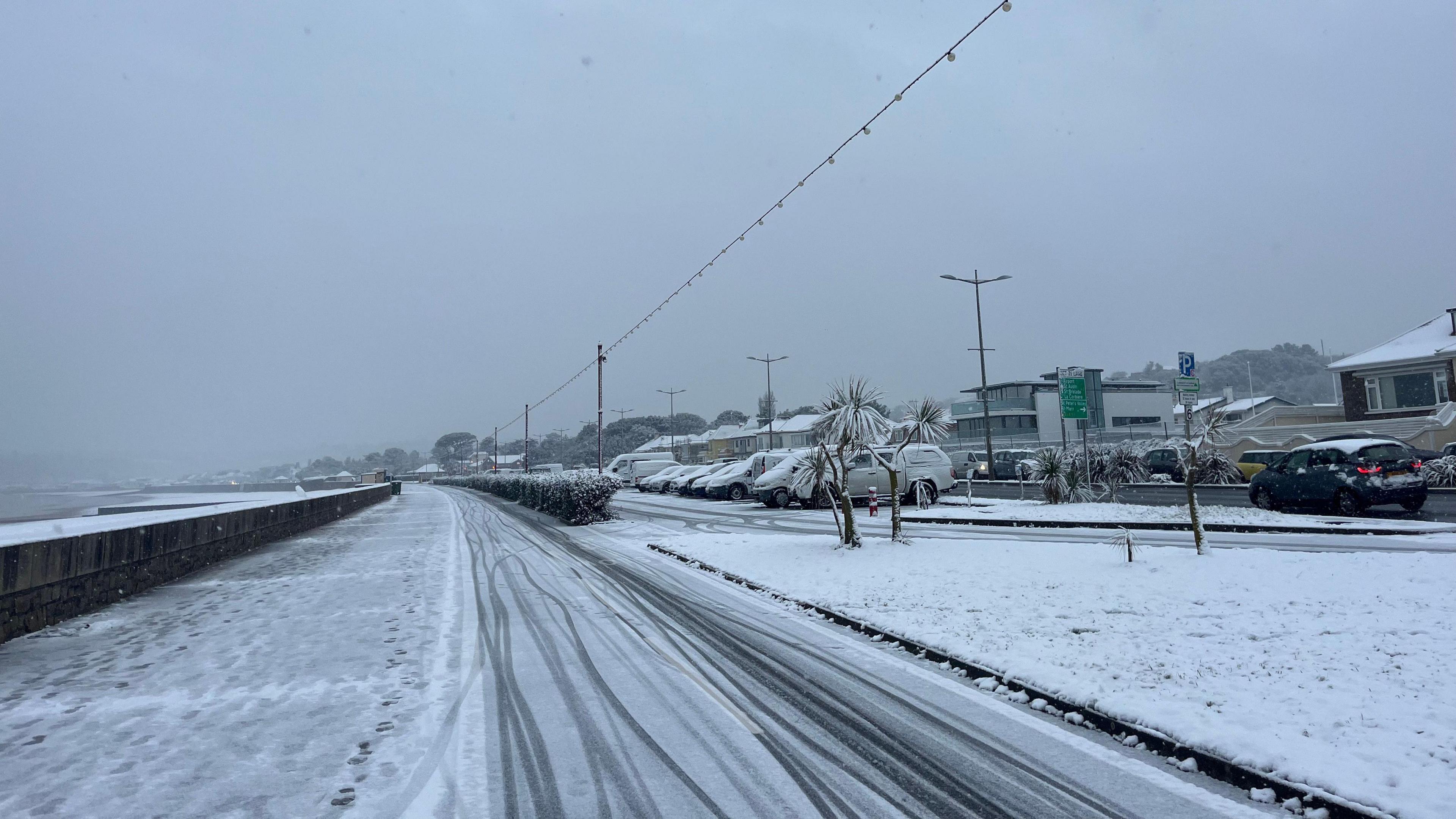 Cycle path into St Helier in Jersey snow