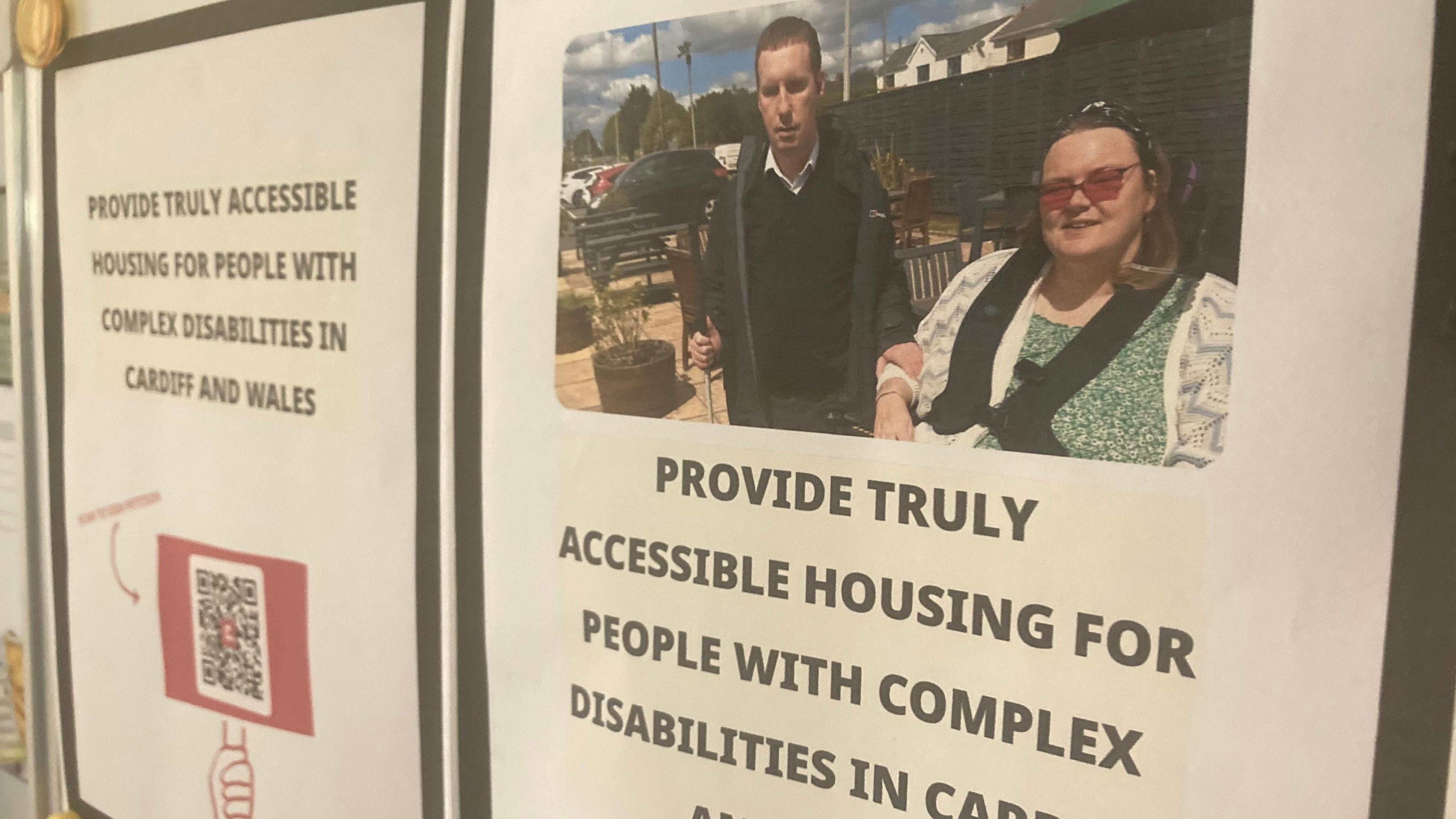 Katherine Dutson and husband James on poster campaigning for disability rights