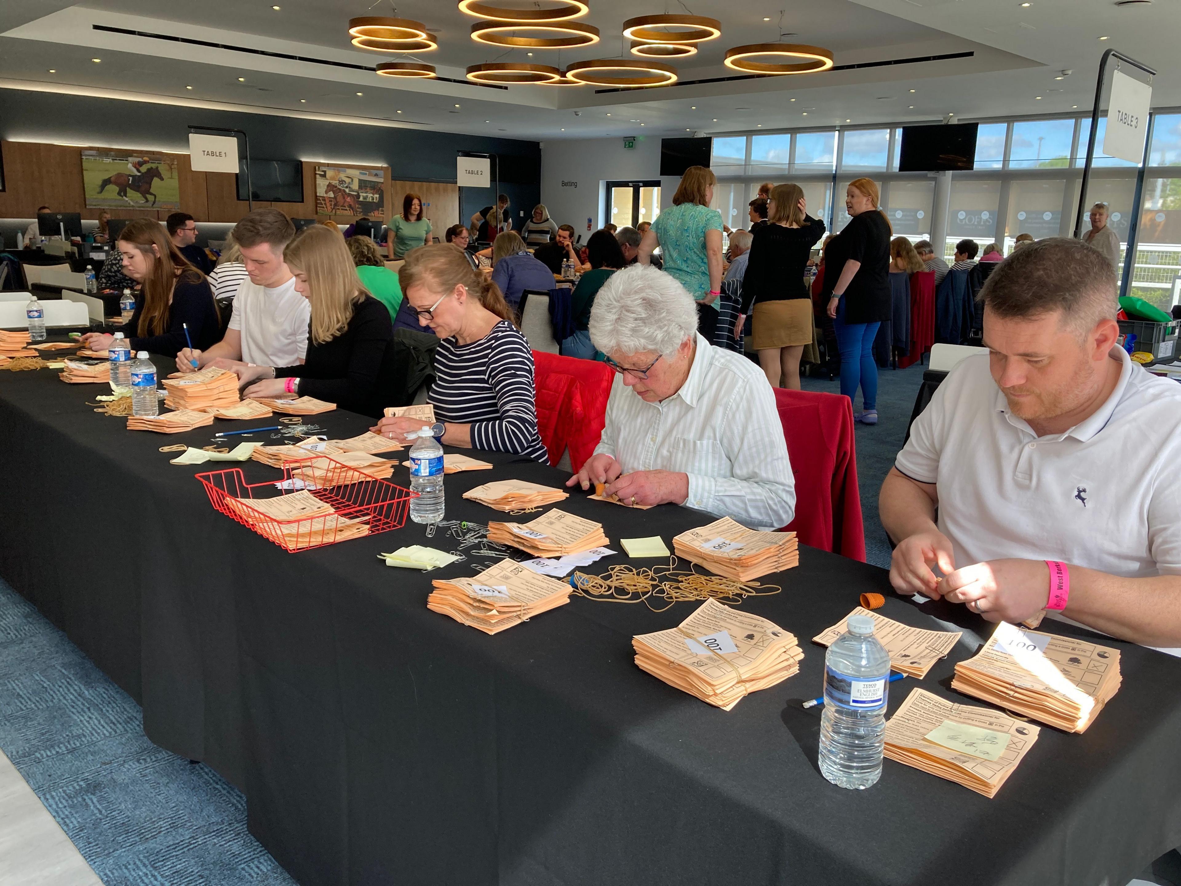 People counting ballot papers in Newbury