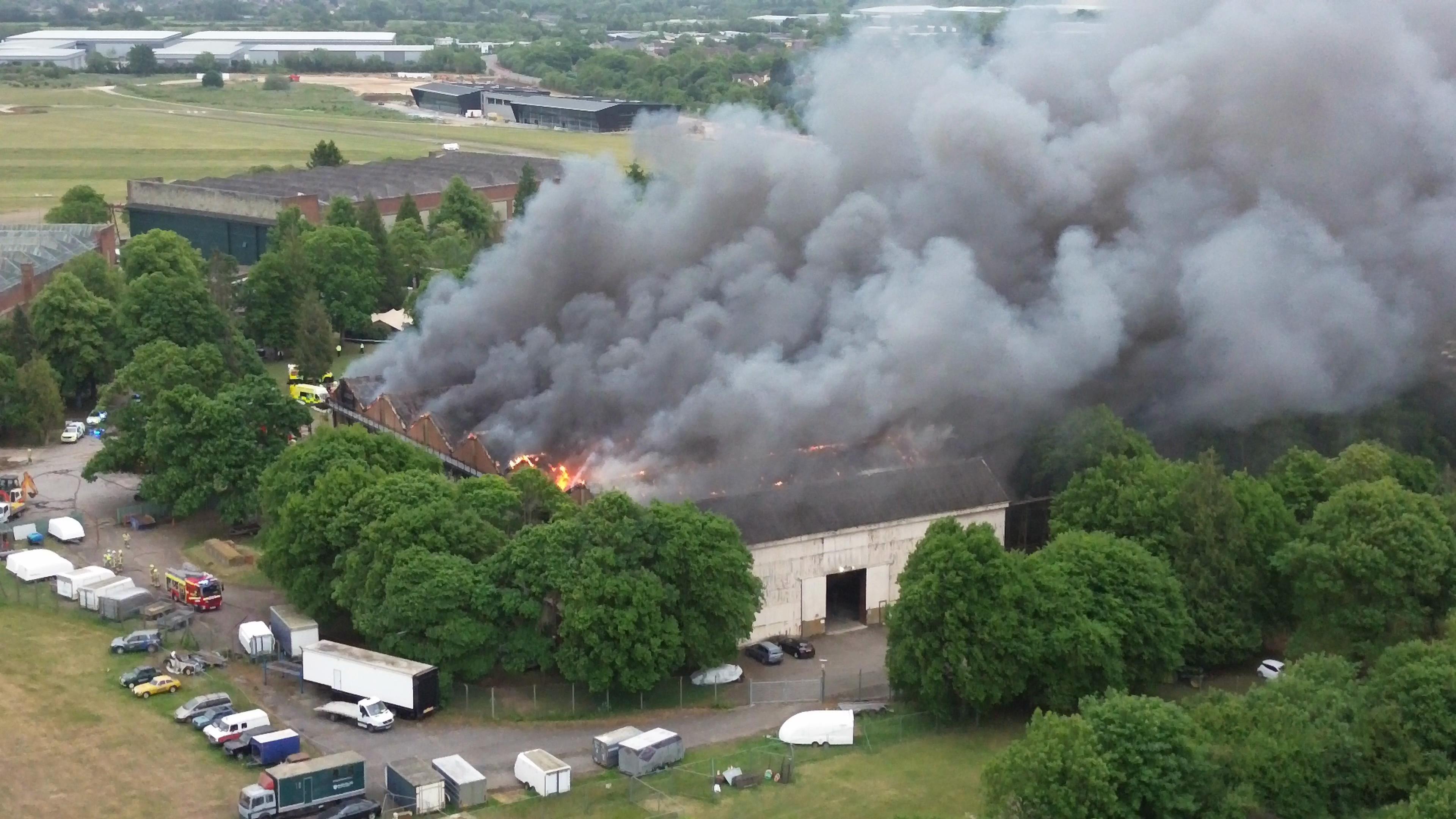Large plumes of smoke were filmed coming from one of the Bicester Motion buildings