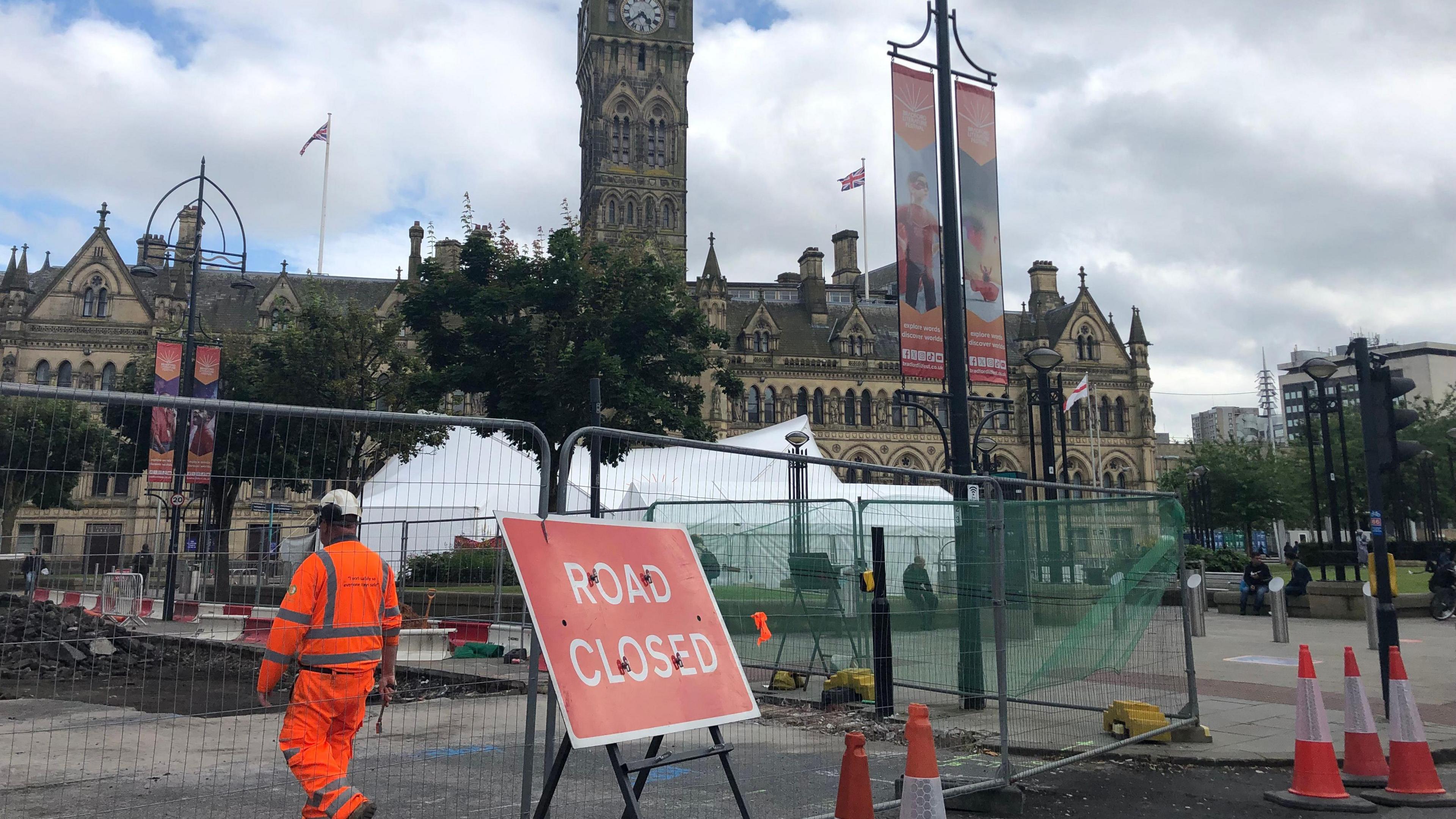 Roadworks in front of Bradford's Centenary Square