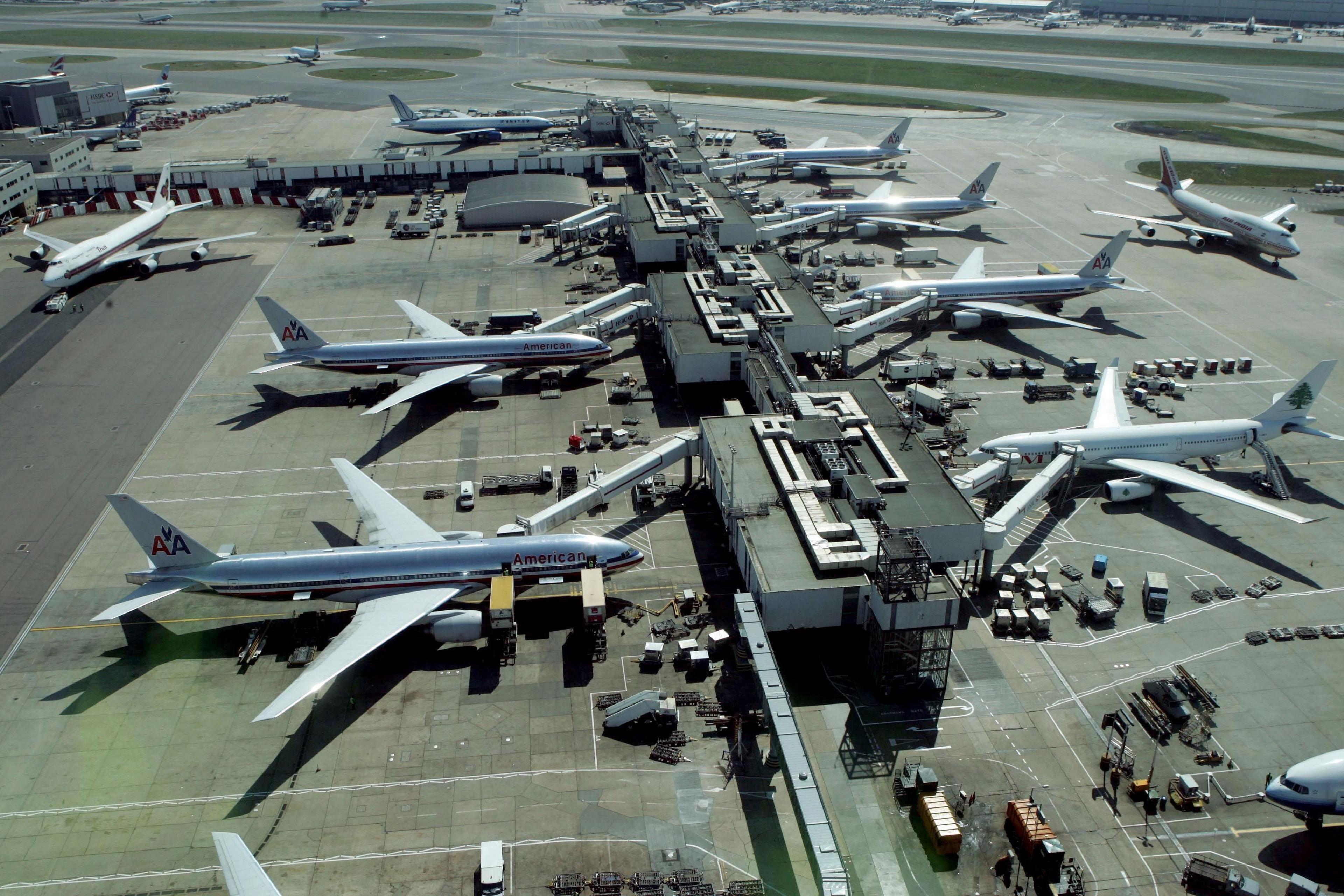 Planes on their stands at Heathrow airport