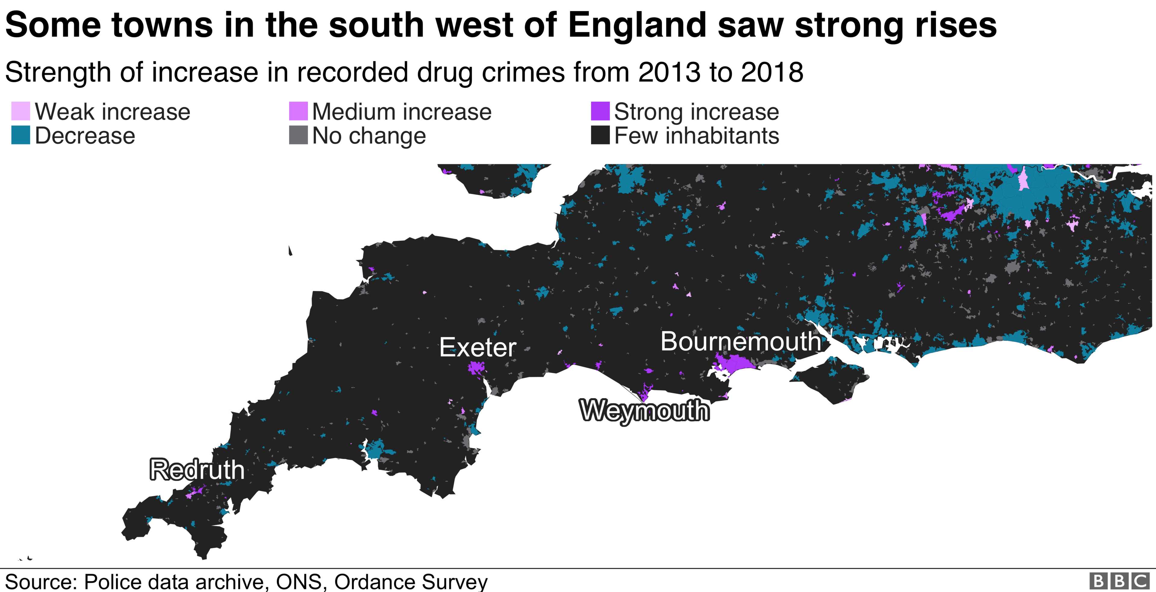 Map showing drug crimes in the south west