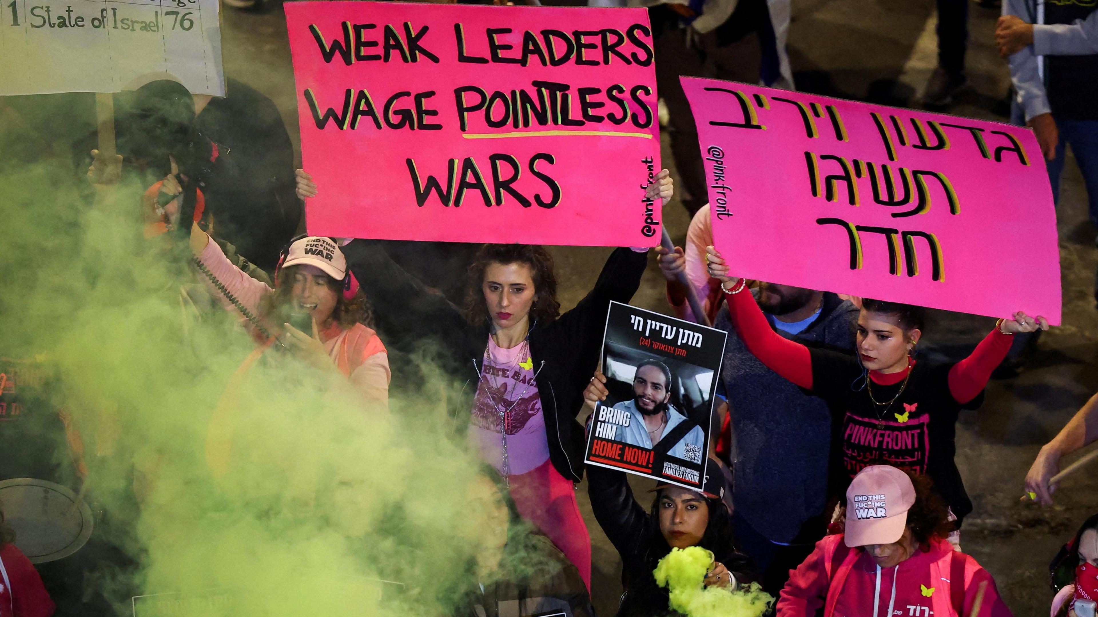 People protest against the Israeli government's failure to bring home hostages held by Hamas in Gaza, at a demonstration in Tel Aviv, Israel (11 January 2025)