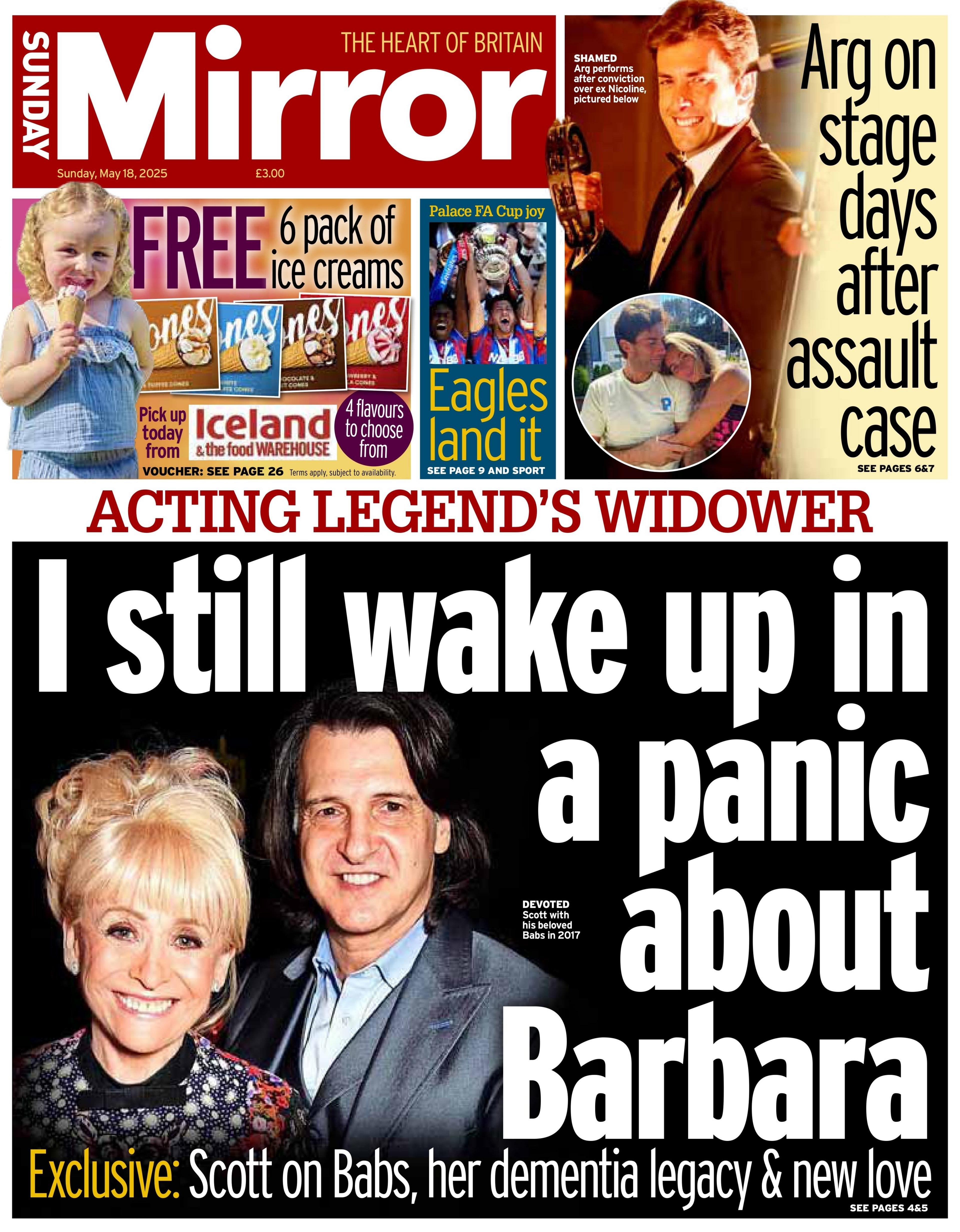 Front page of the Sunday Mirror which reads "I still wake up in panic about Barbara.£