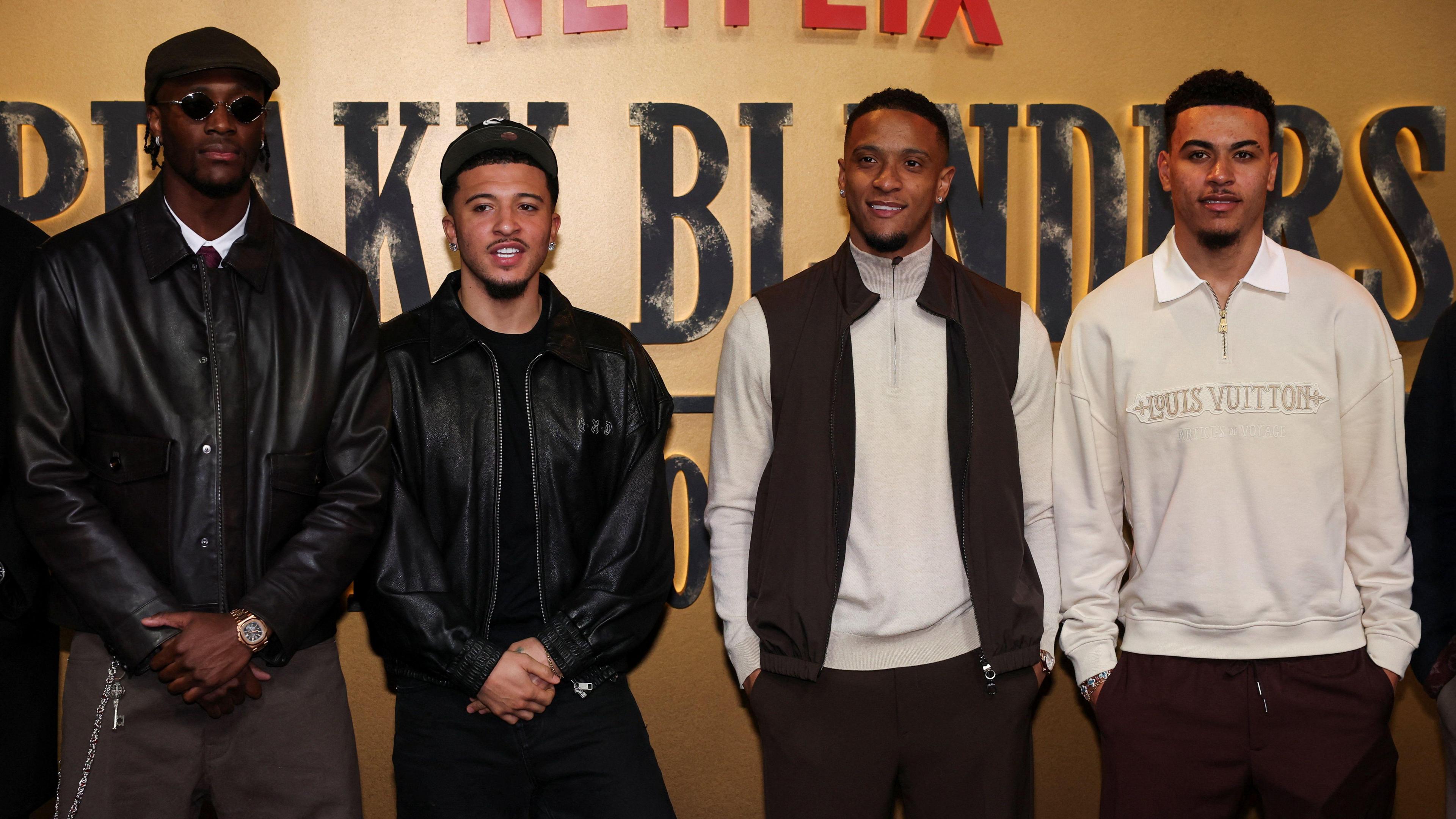 (left to right) Aston Villa players Tammy Abraham, Jadon Sancho, Ezri Konsa and Morgan Rogers at the global premiere of 'Peaky Blinders: The Immortal Man' at Symphony Hall, in Birmingham on Monday
