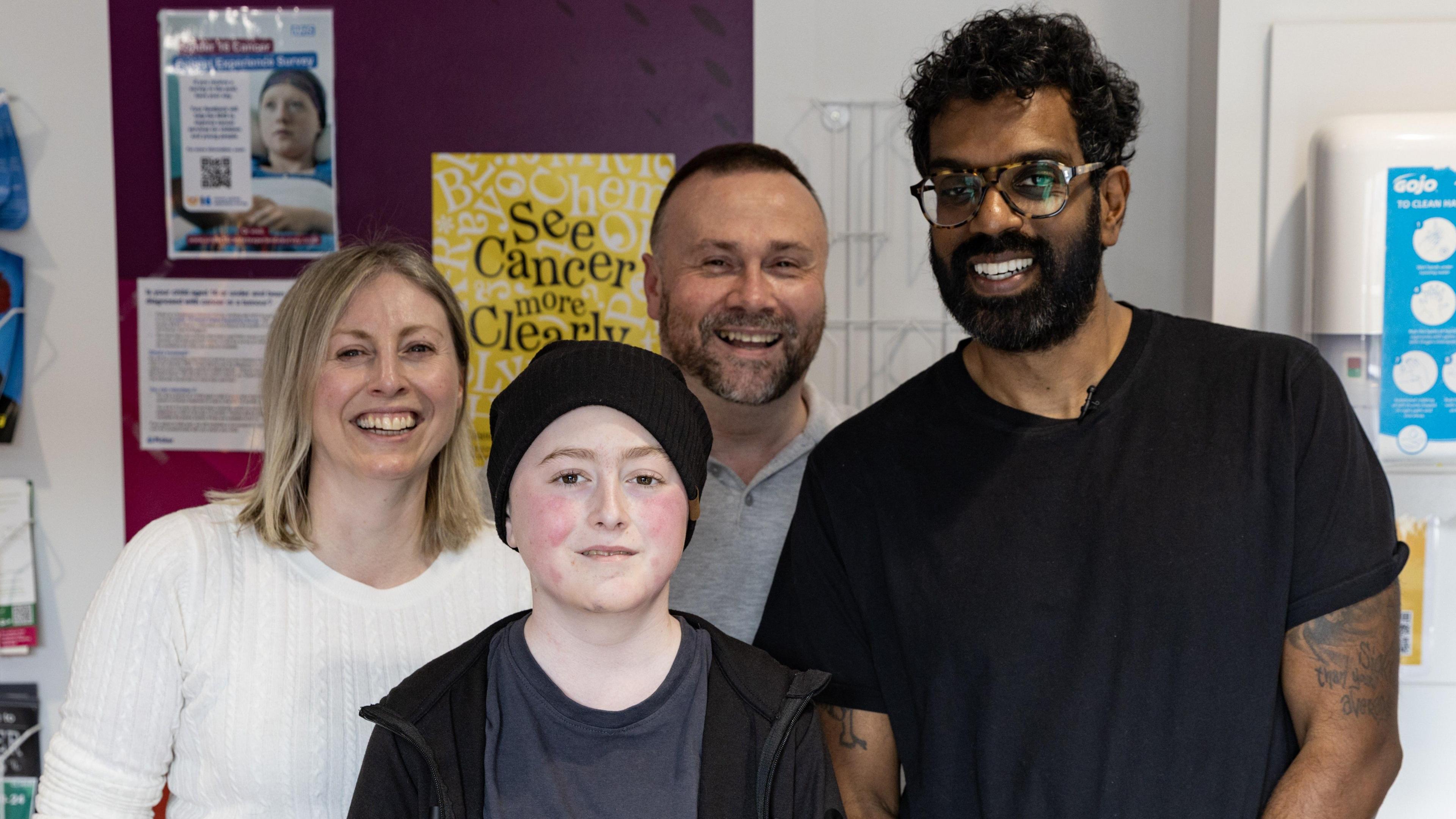 Romesh Ranganathan with Logan and his parents, Jon and Nicola