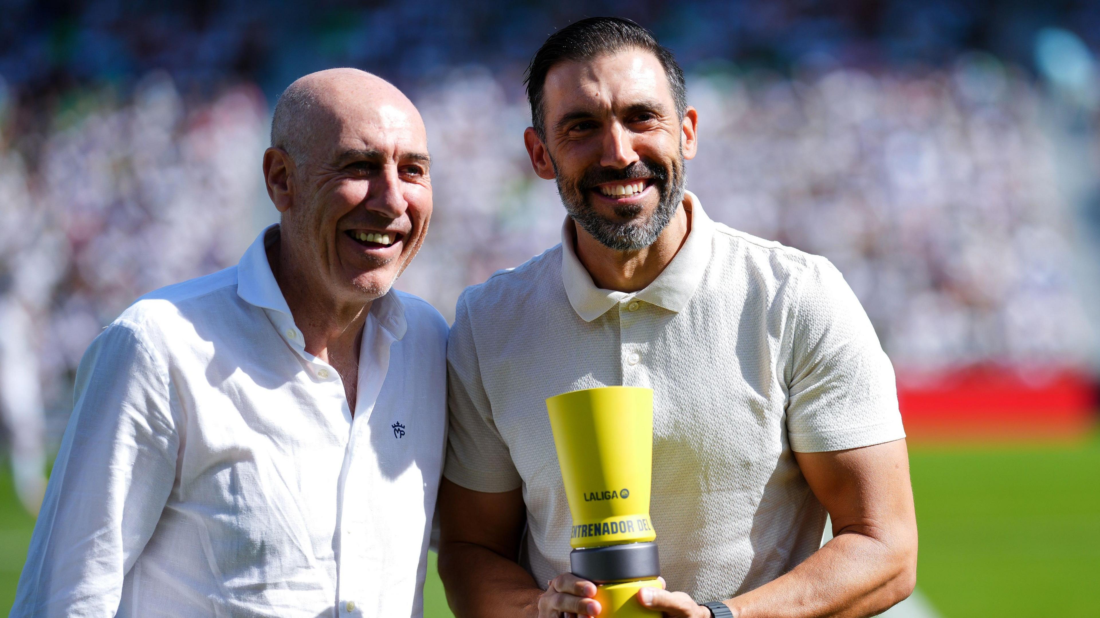 Eder Sarabia and his father Manu after the Elche boss was named La Liga manager of the month for October