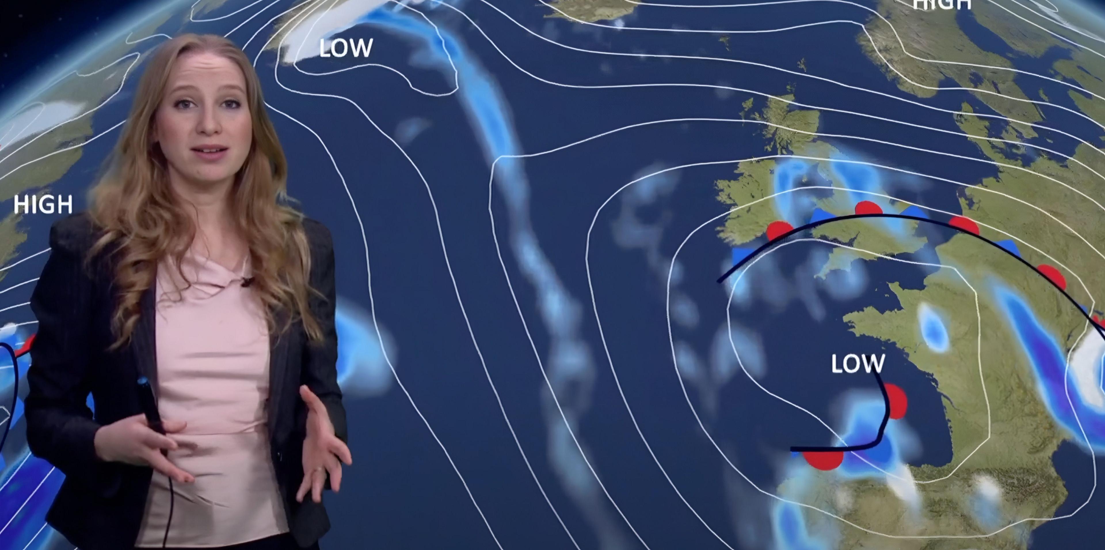 BBC's Sophia Herod presenting a weather forecast.