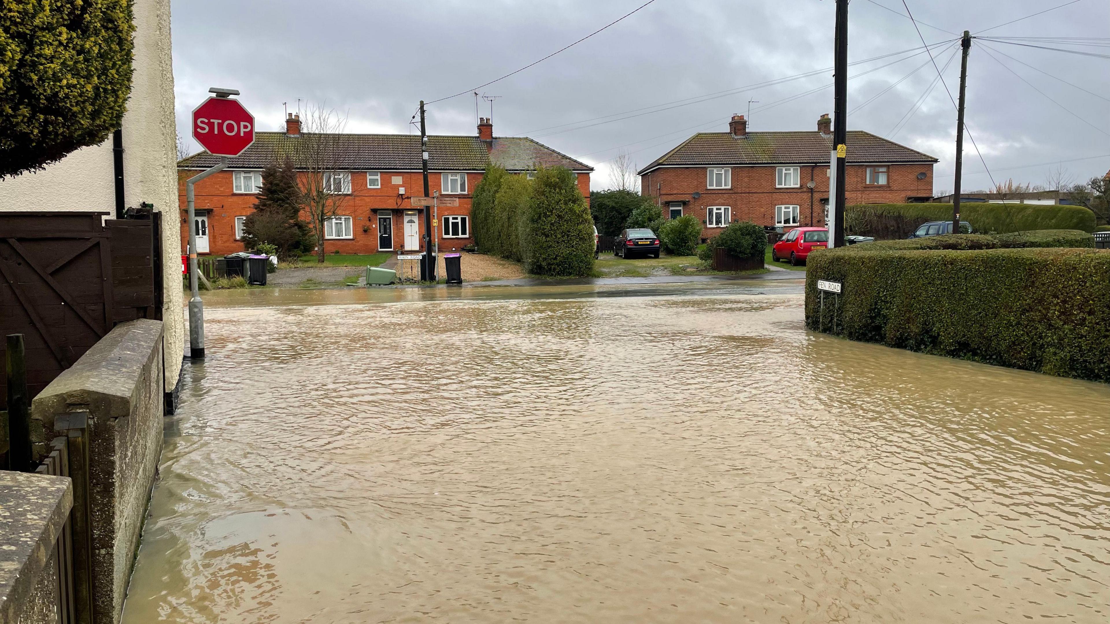 Flooding in Dowsby, Lincolnshire in January 2025 during Storm Henk