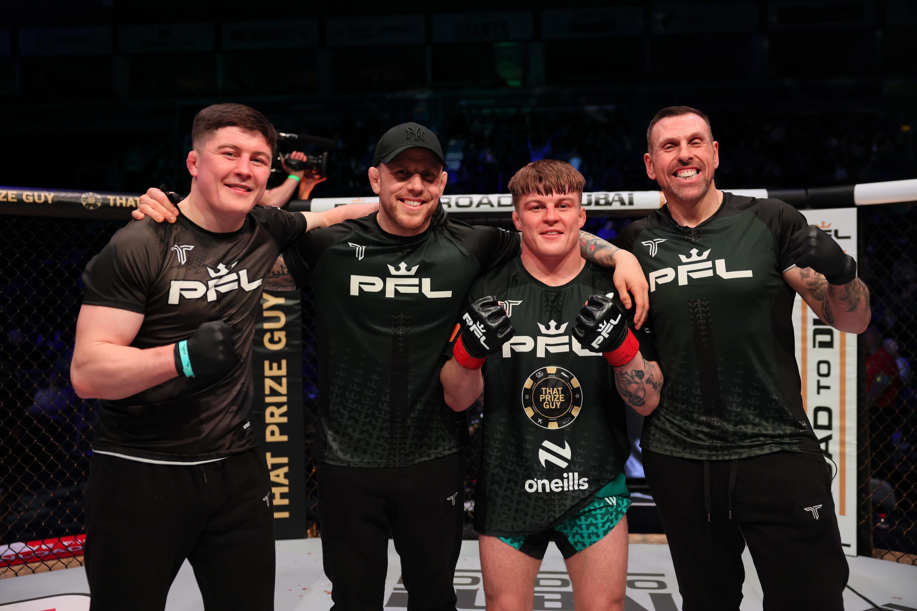Caolan Loughran (second from right) defeated Alan Philpott at PFL Belfast.