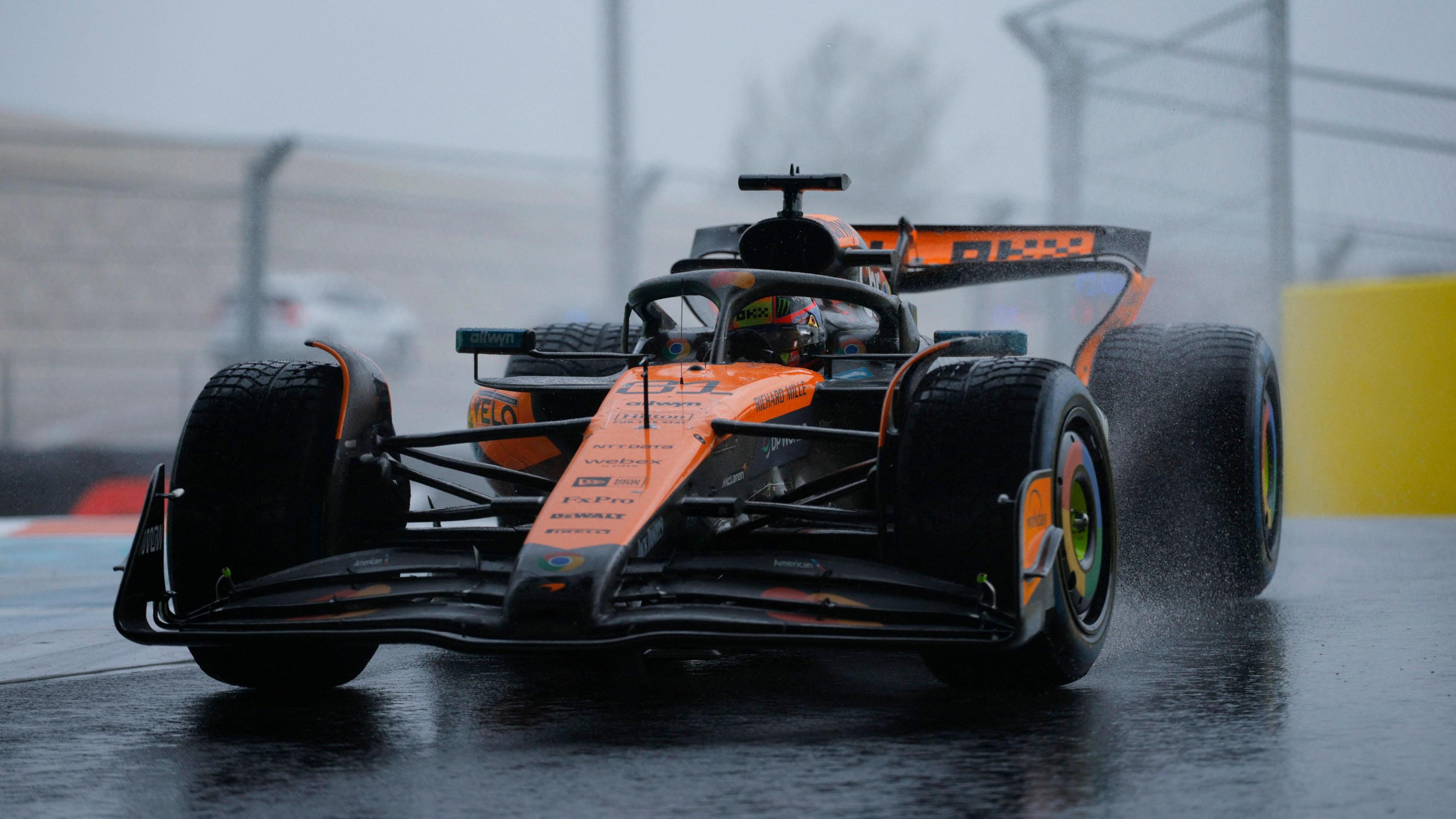 Oscar Piastri during a wet sprint race in Miami in 2025