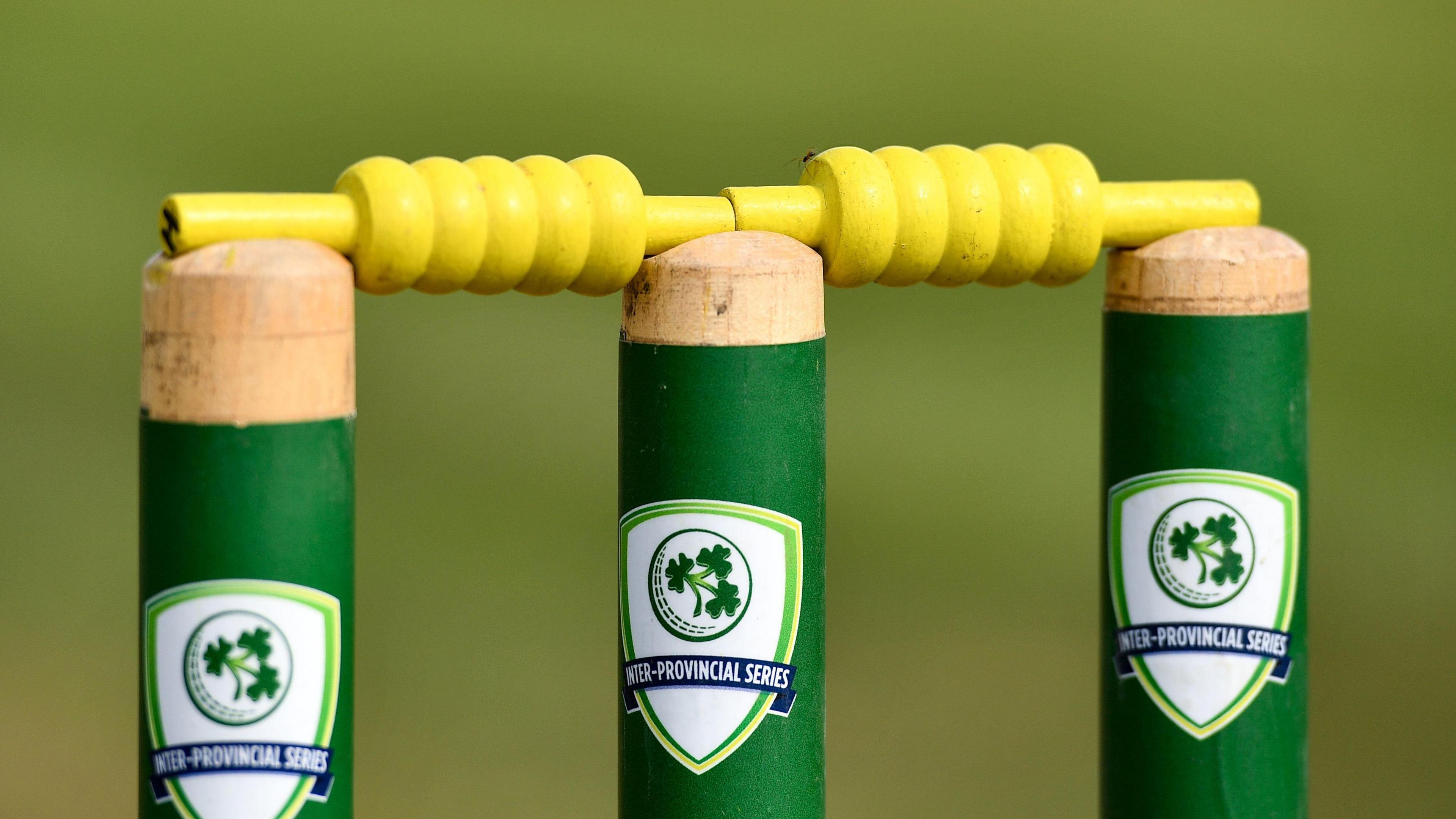 A detail view of the bails and stumps