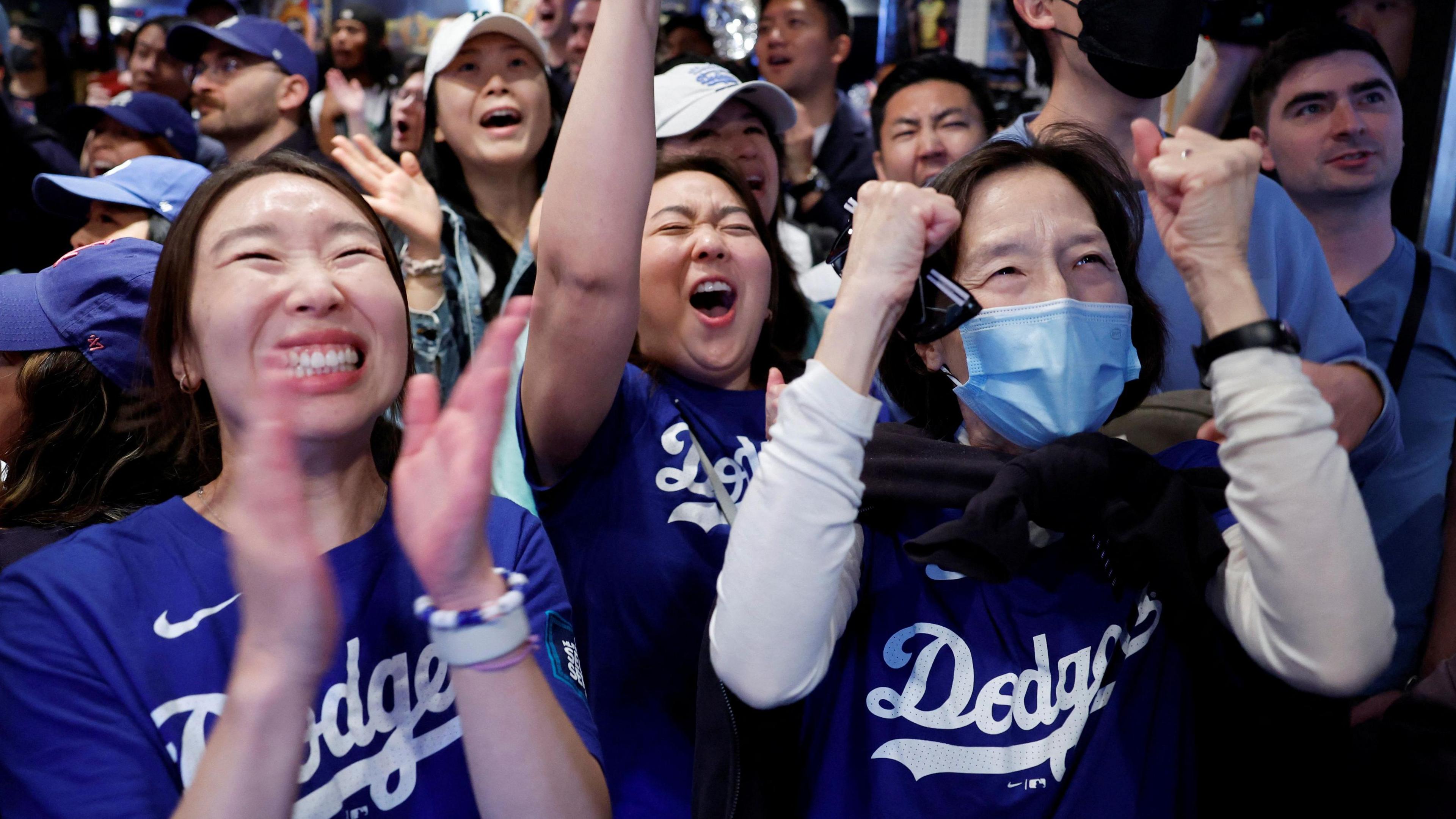 Los Angeles Dodgers fans celebrate in Tokyo