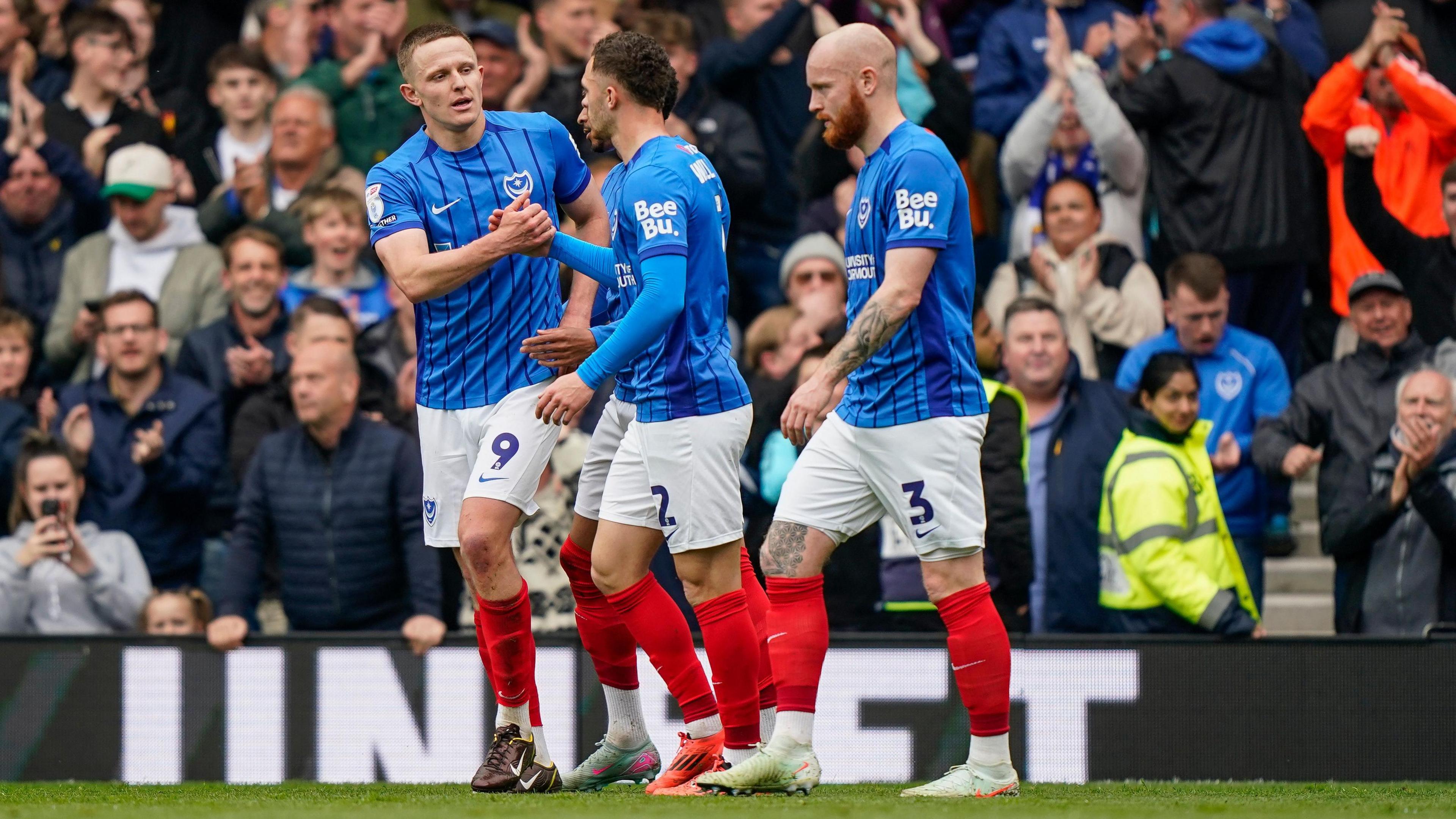 Colby Bishop celebrates scoring for Portsmouth