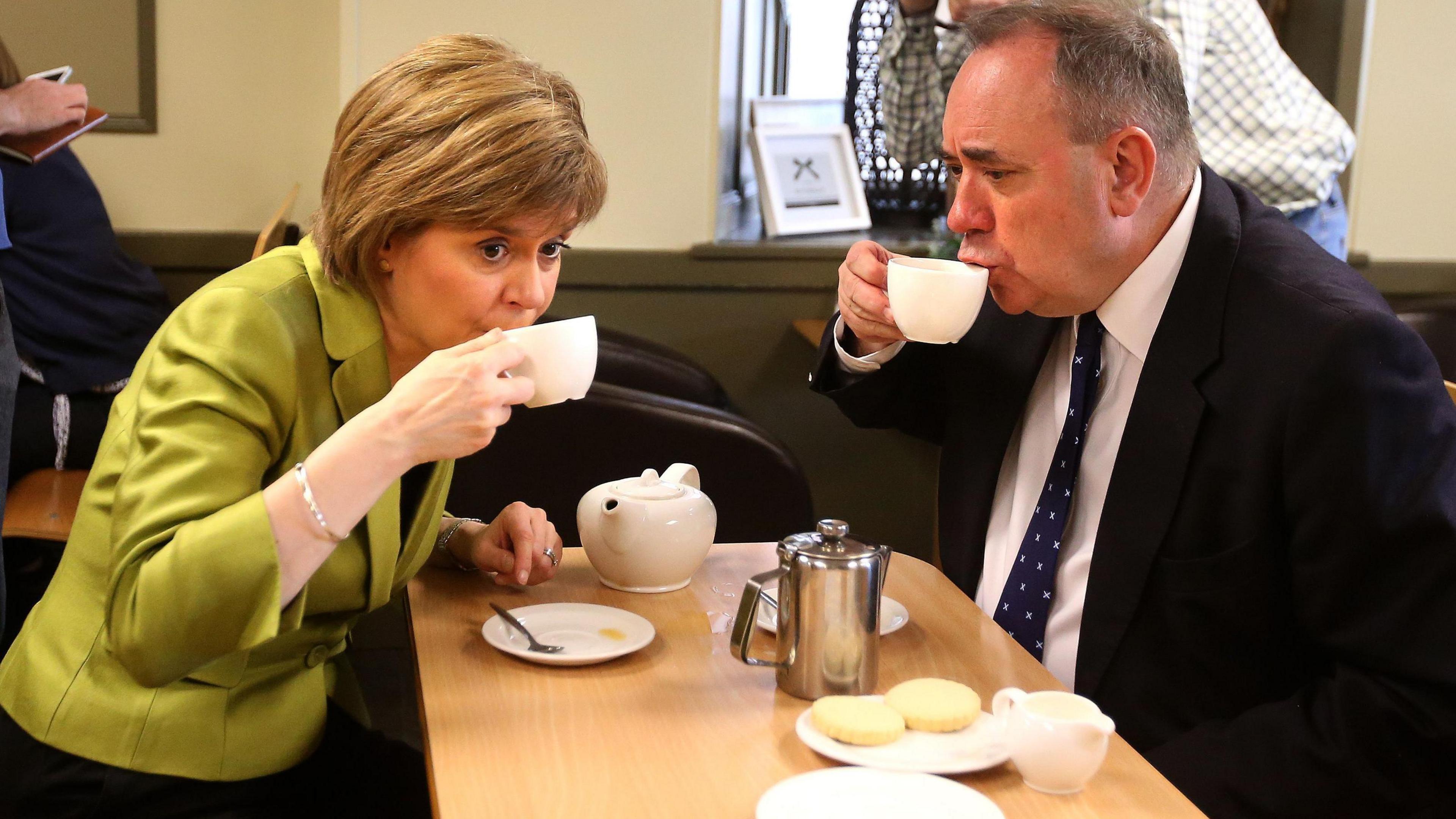 Sturgeon and Salmond drinking tea