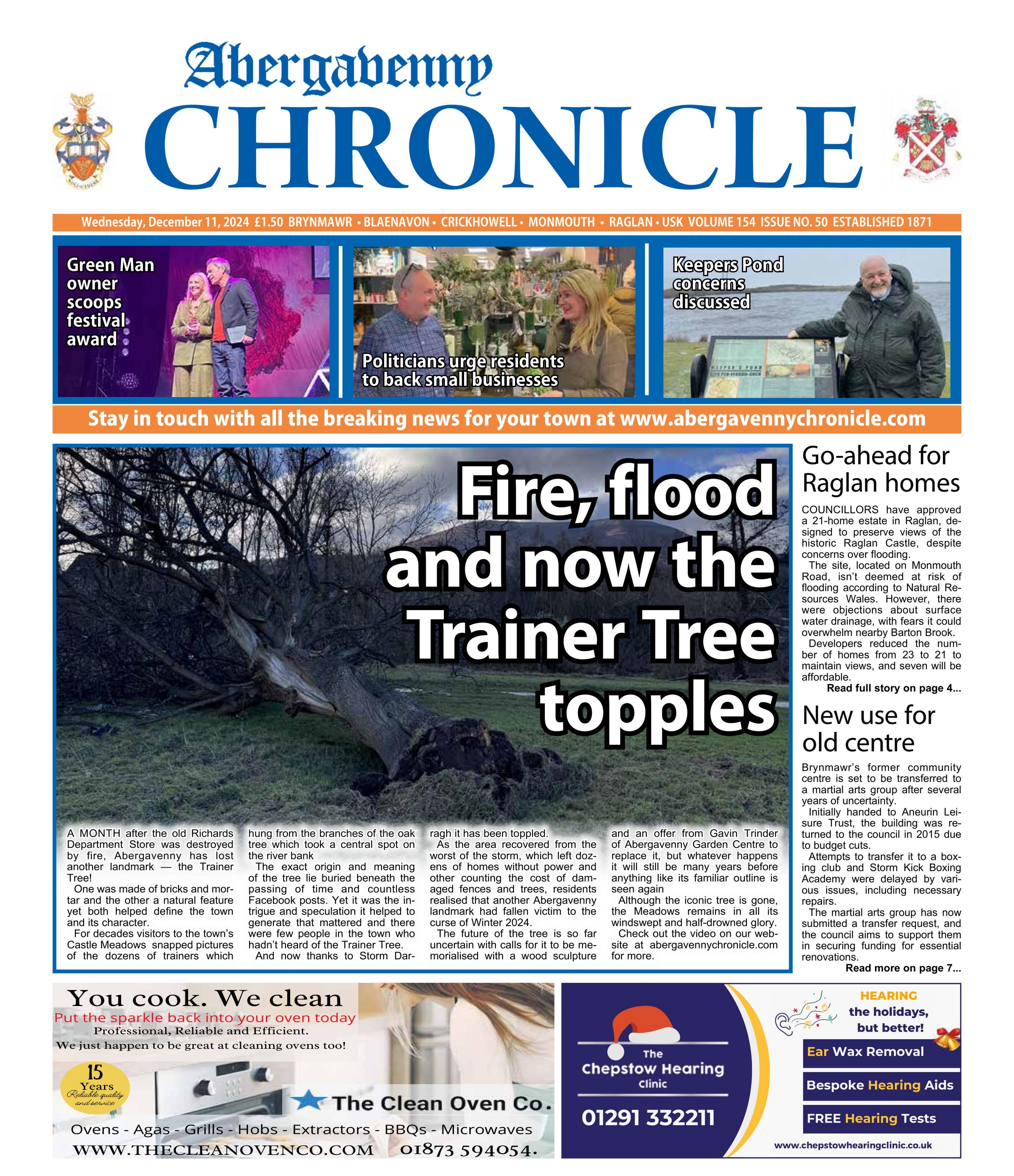 Front page of the Abergavenny Chronicle 