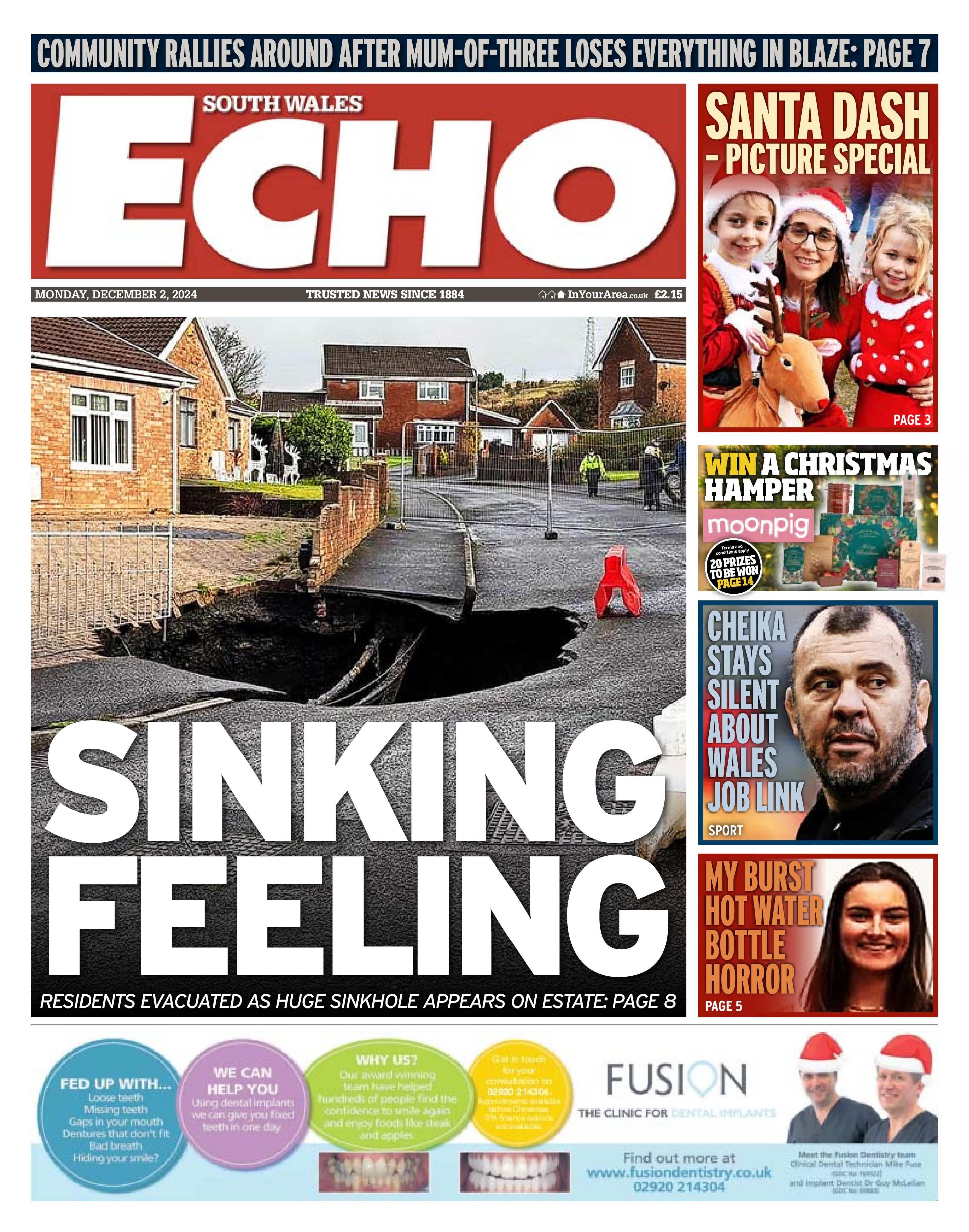 Front page of South Wales Echo