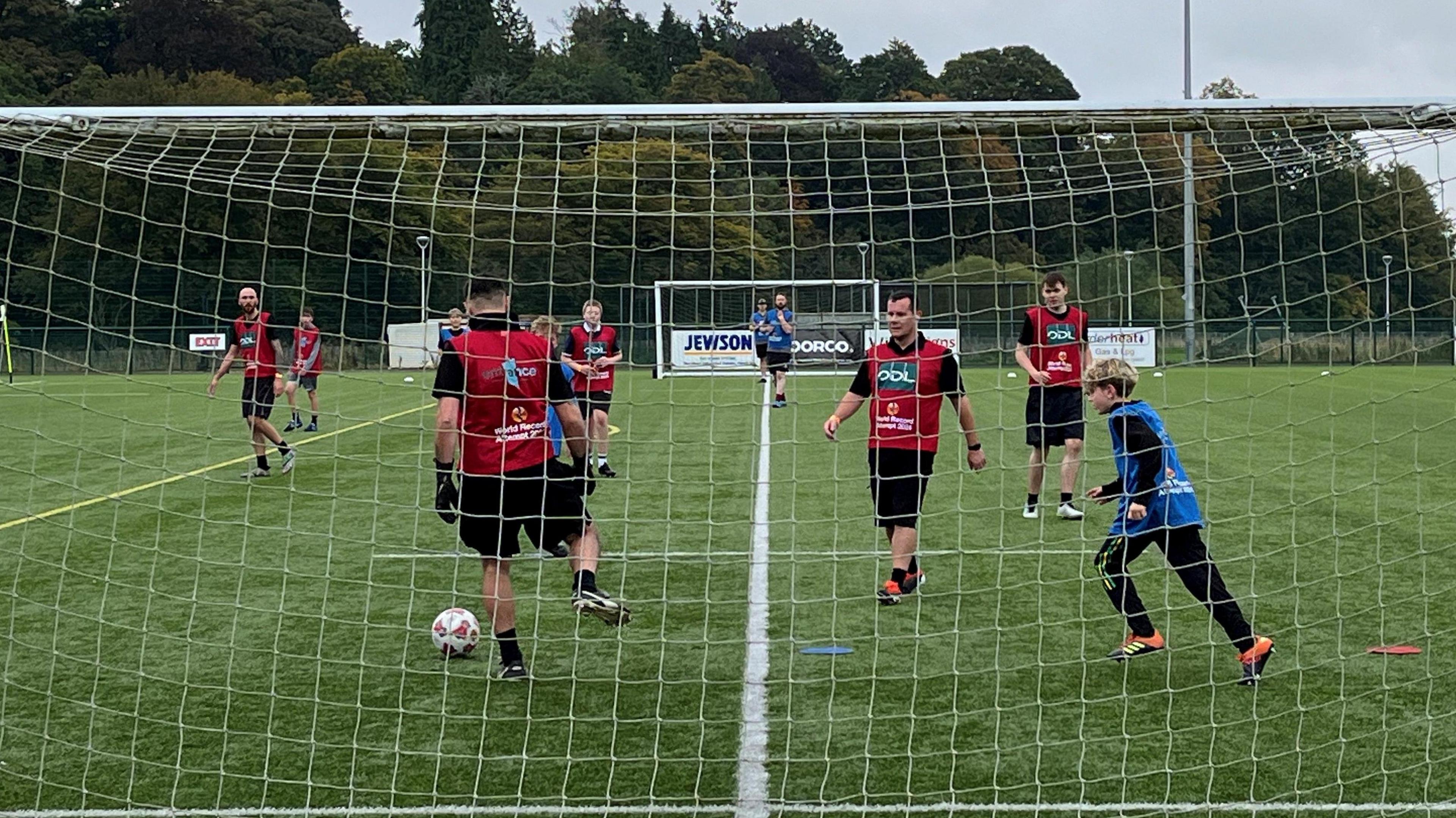 Players during the world record attempt match in Hawick