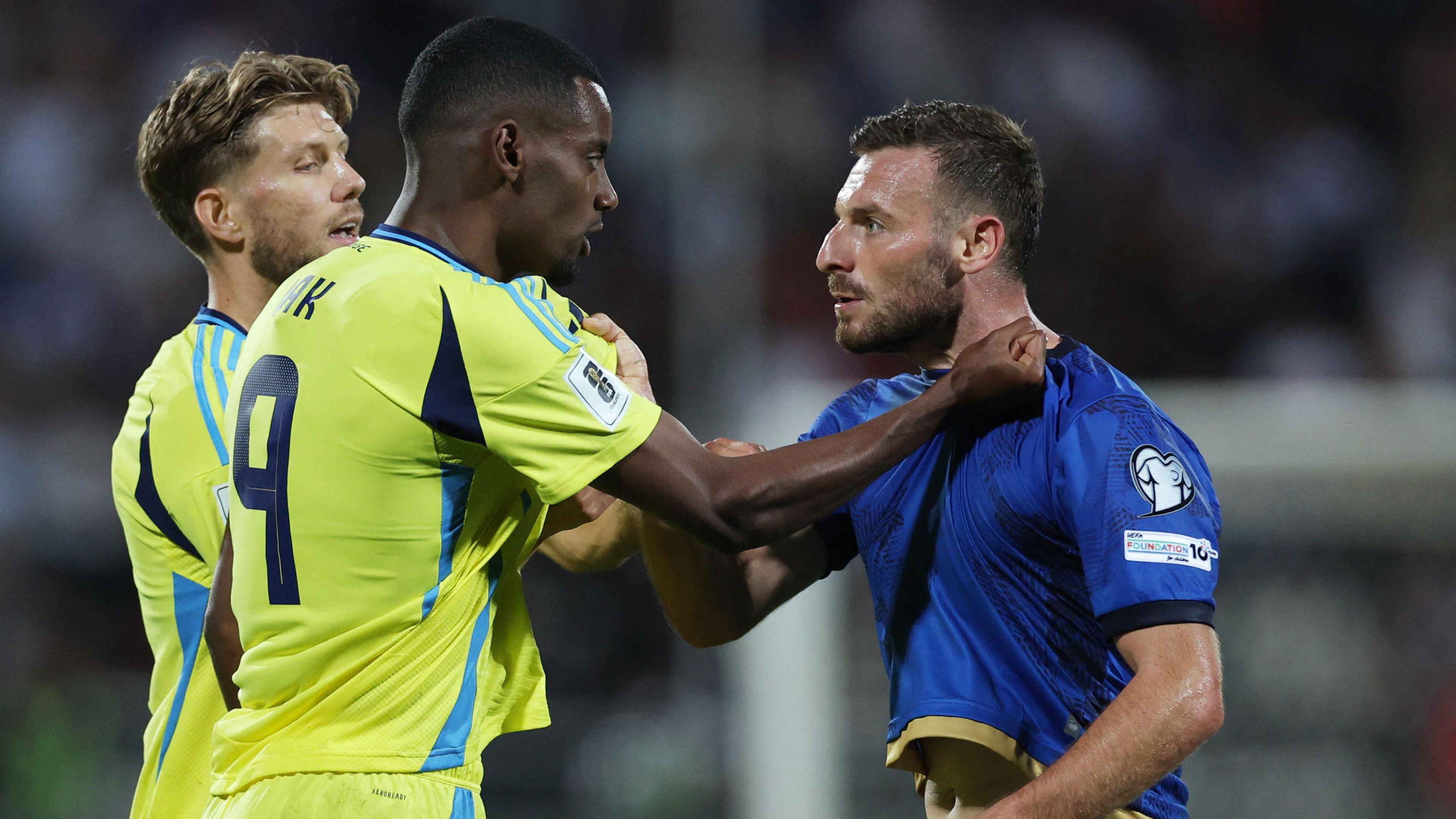 Alexander Isak clashed with Kosovo's Fidan Aliti during his time on the pitch