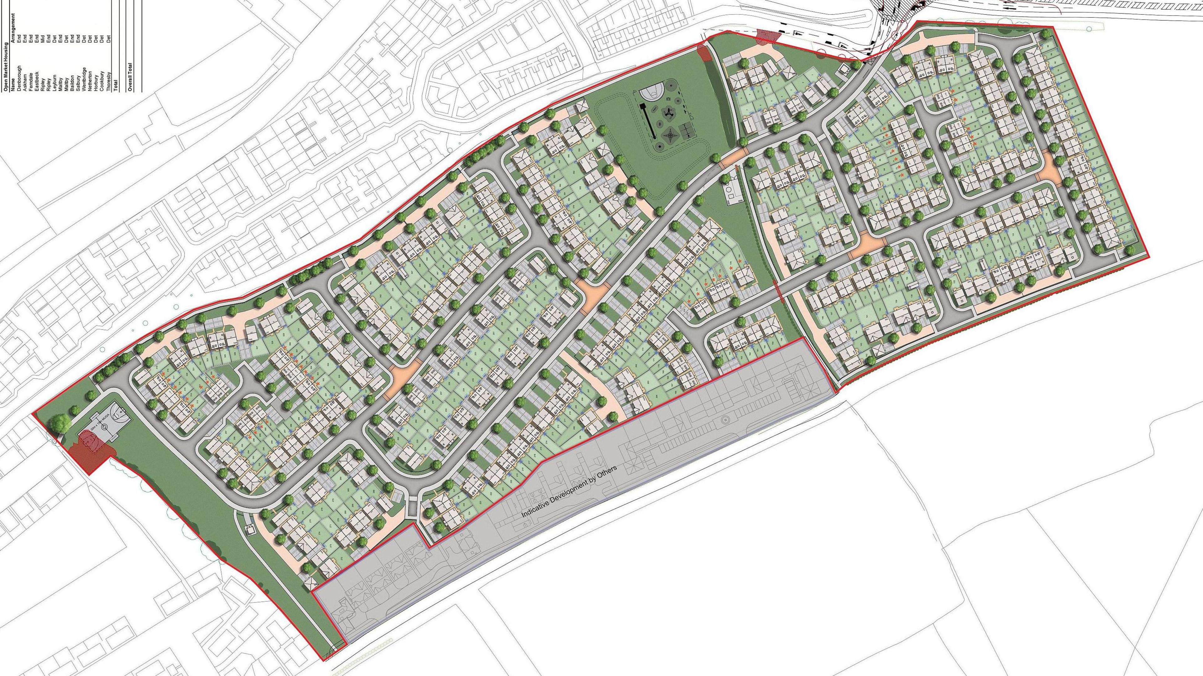 An illustration of the proposed development for Stanton Place, showing a bird's eye view of what the new homes would look like and how they would be laid out.