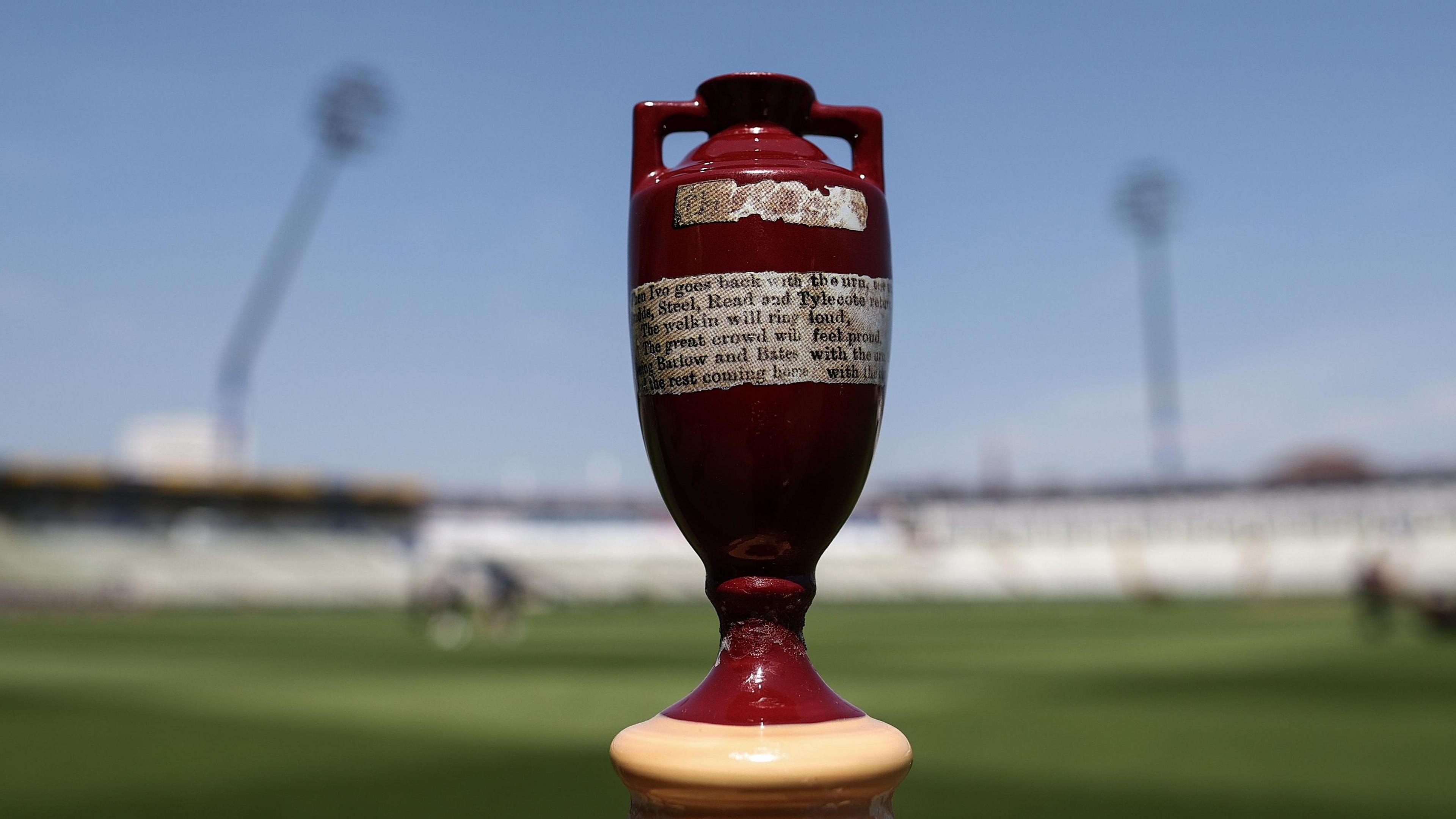 A replica Ashes urn at Edgbaston in 2023