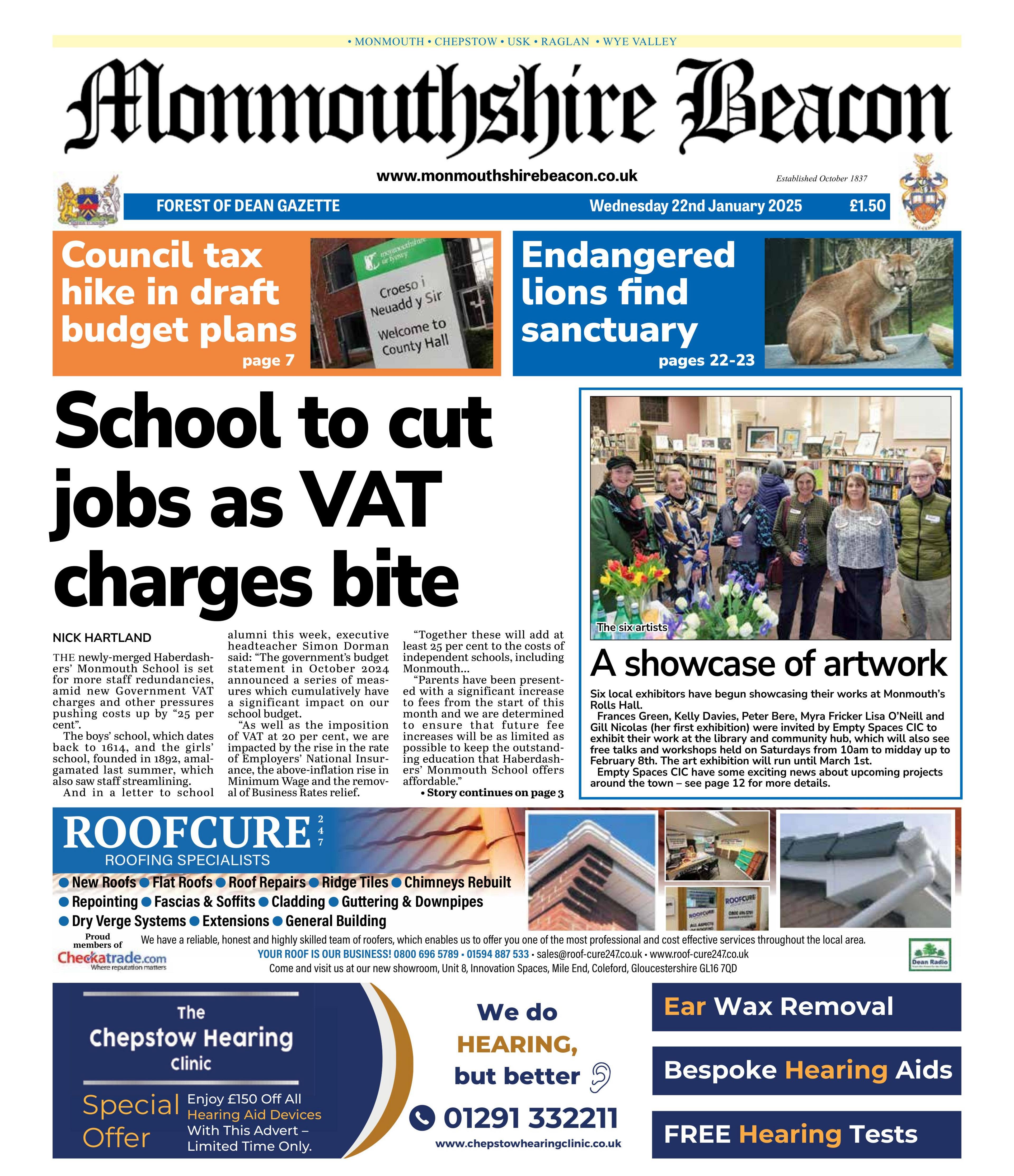 Front page of the Monmouthshire Beacon