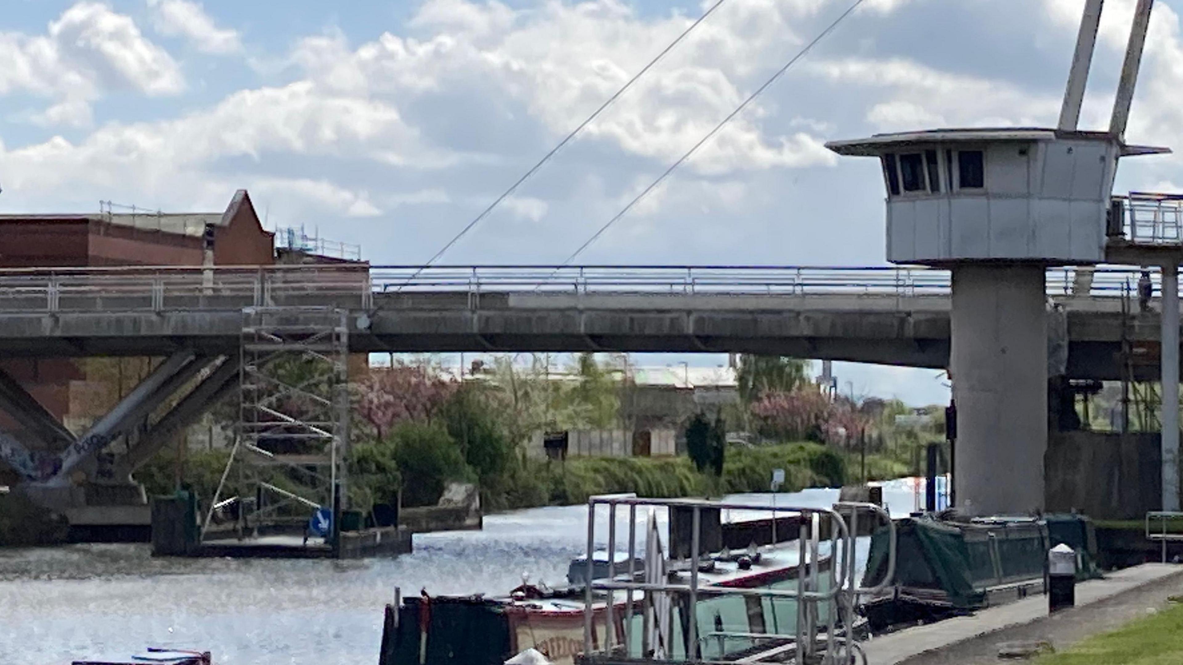 The High Orchard bridge in Gloucester seen from the side showing the canal passing underneath