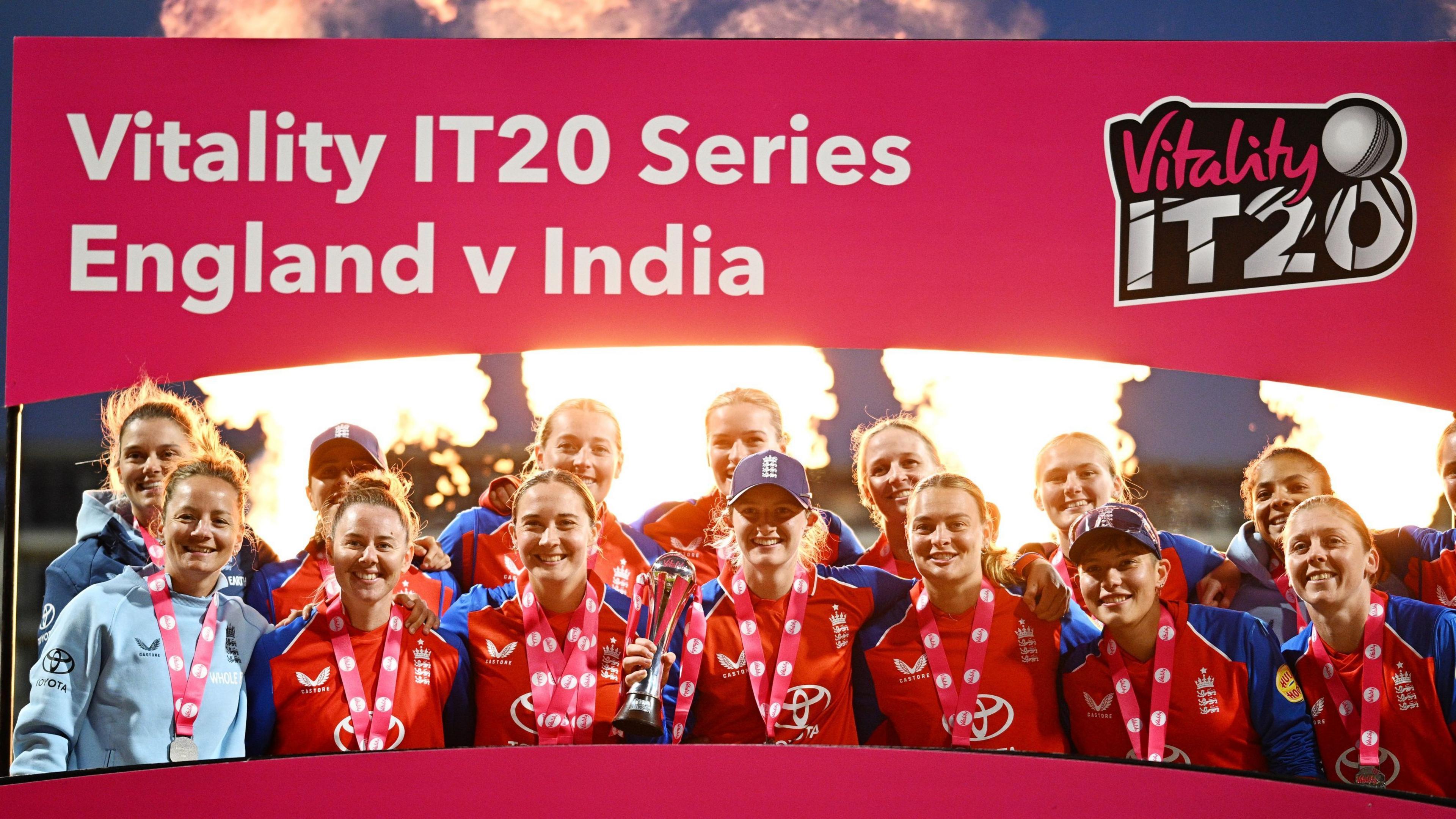 England celebrate winning the T20 series