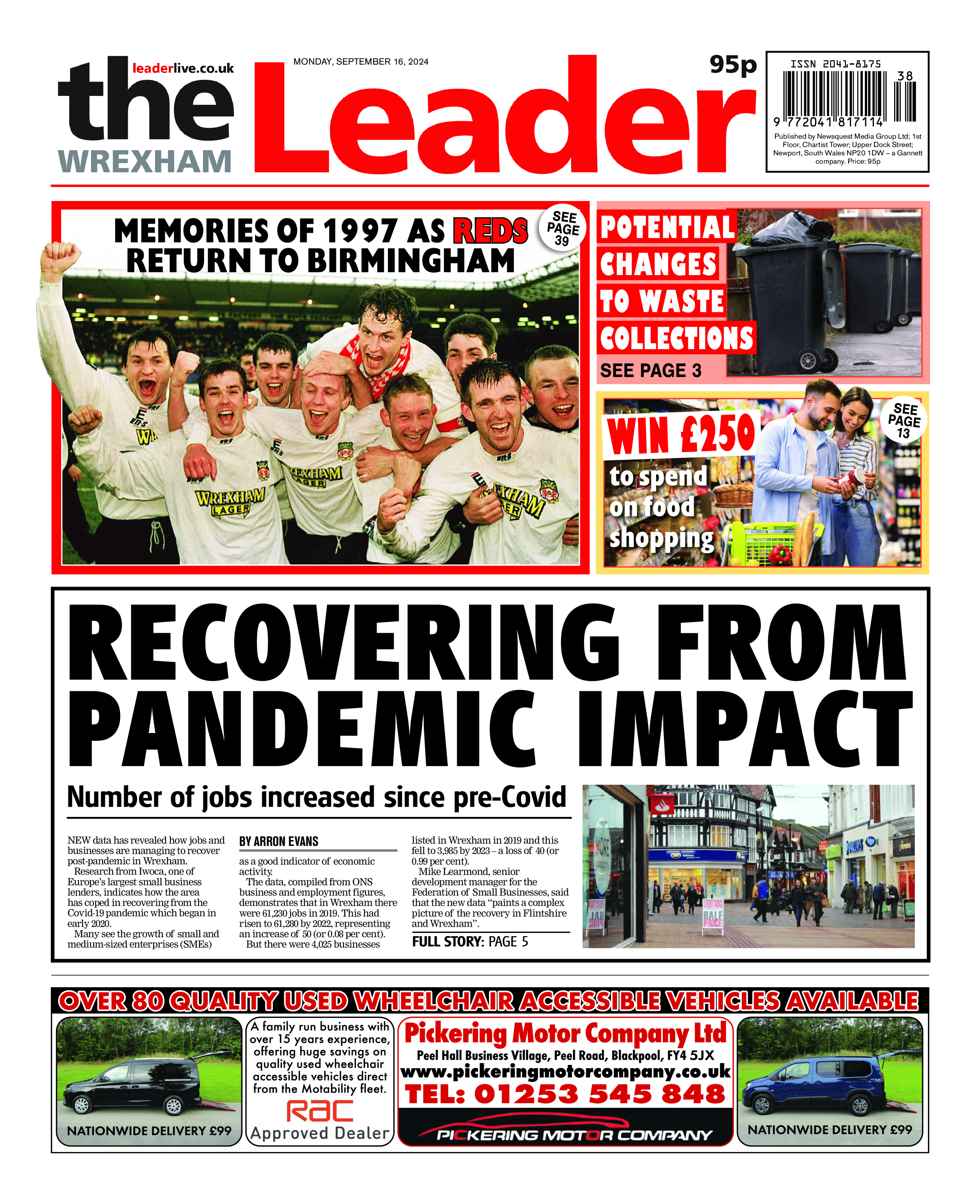 Front page of Wrexham Leader 