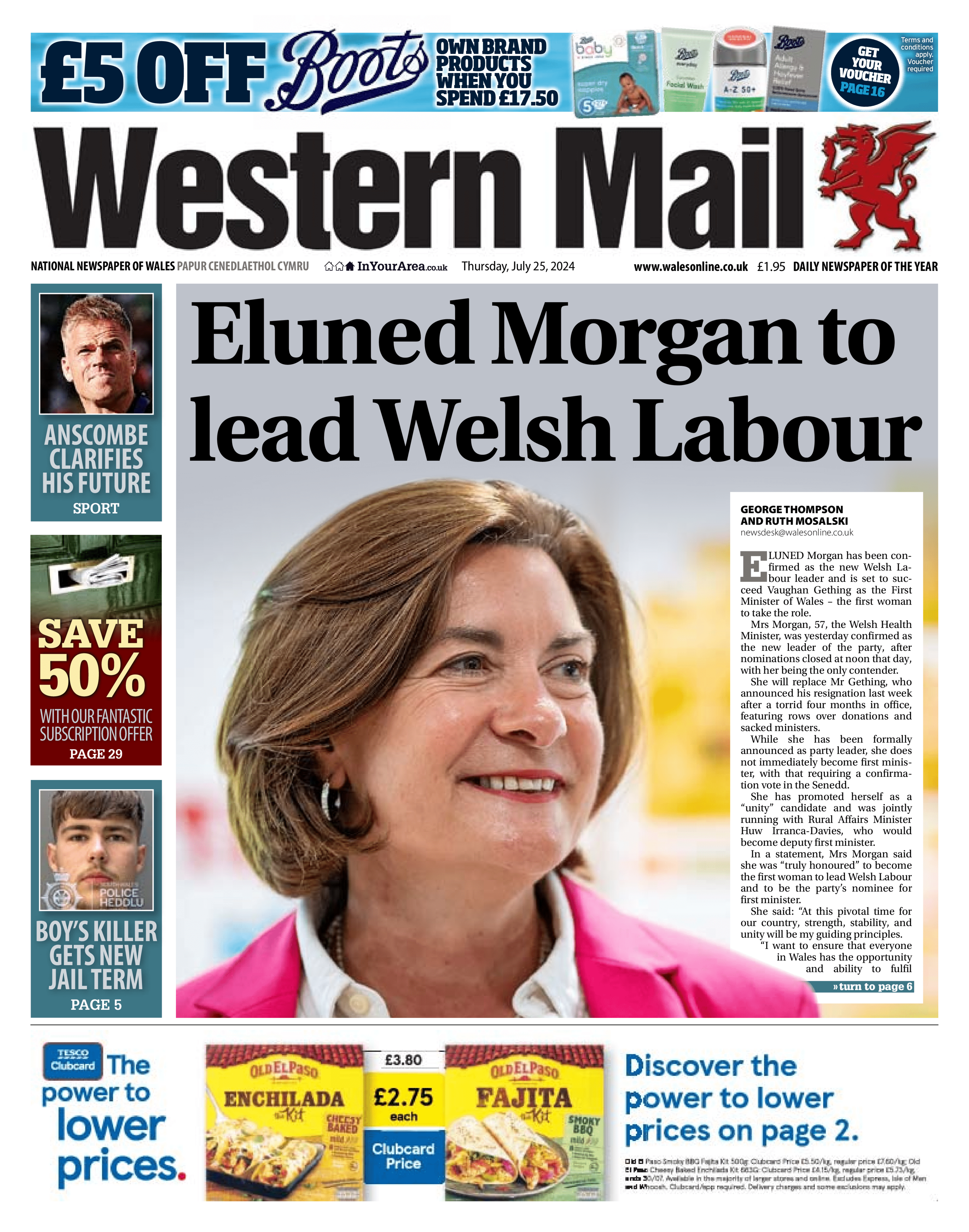 Front page of Western Mail